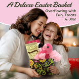 Gift Basket Village Easter Sweets Gift Basket Pre Filled Easter Basket Ideas for Kids & Adults with Candy, Plush Flamingo, Cocoa, and Cookies, Teenage