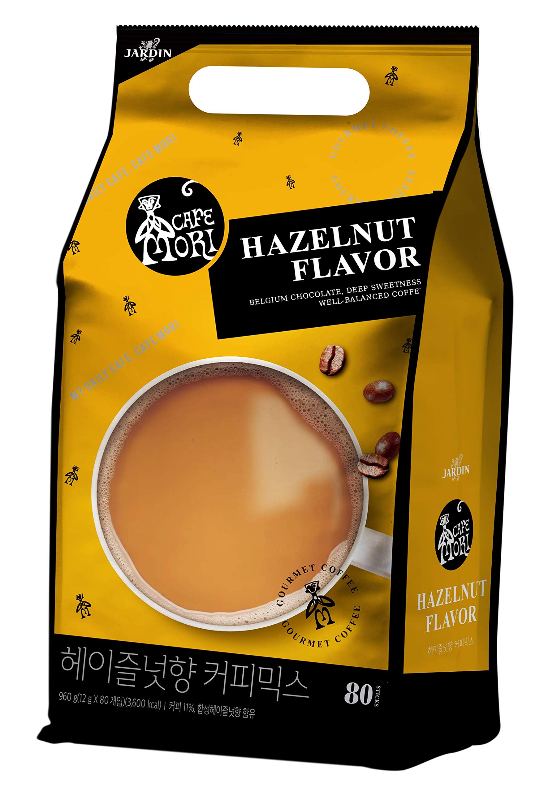 Jardin Café Mori Caffe Latte - Well-Balanced Coffee, Soft Sweetness, Deep Milk Flavor, 11.5g x 50 Sticks (hazelnutflavor)