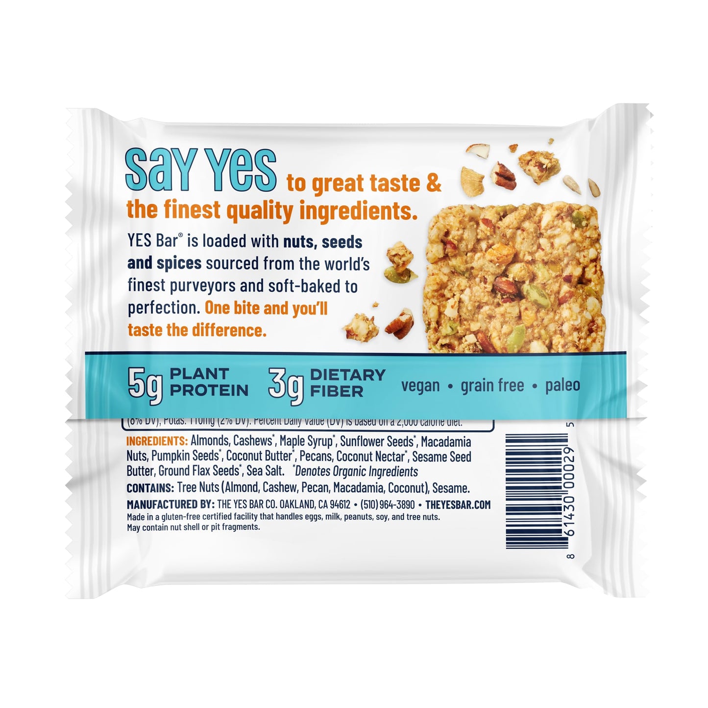 The YES Bar - Salted Maple Pecan - Plant Based Protein, Decadent Snack Bar - Vegan, Paleo, Gluten Free, Dairy Free, Low Sugar, Healthy Snack
