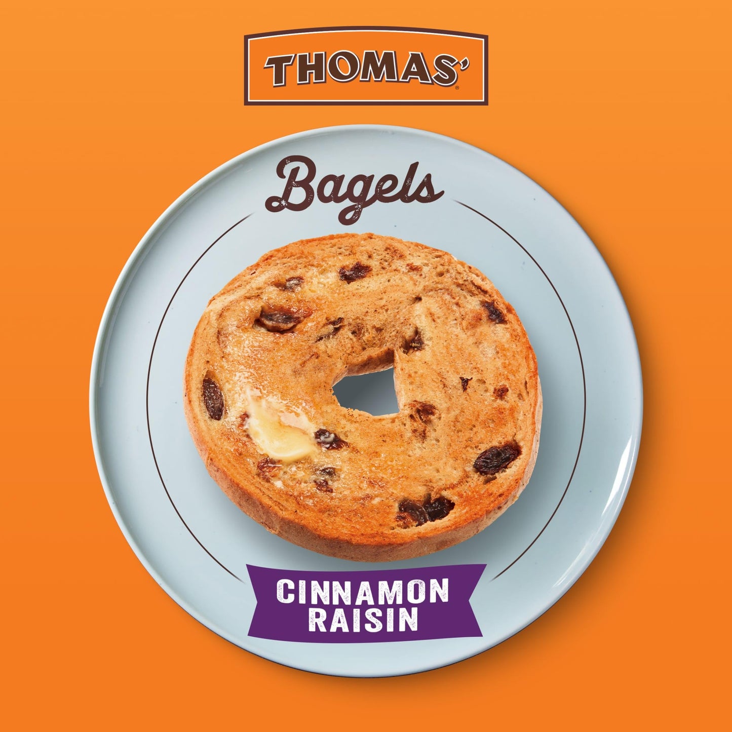 Thomas' Cinnamon Raisin Bagels, 6 count, (3.0 oz each), 8g Protein, Kosher Bagels, 18 oz Bag