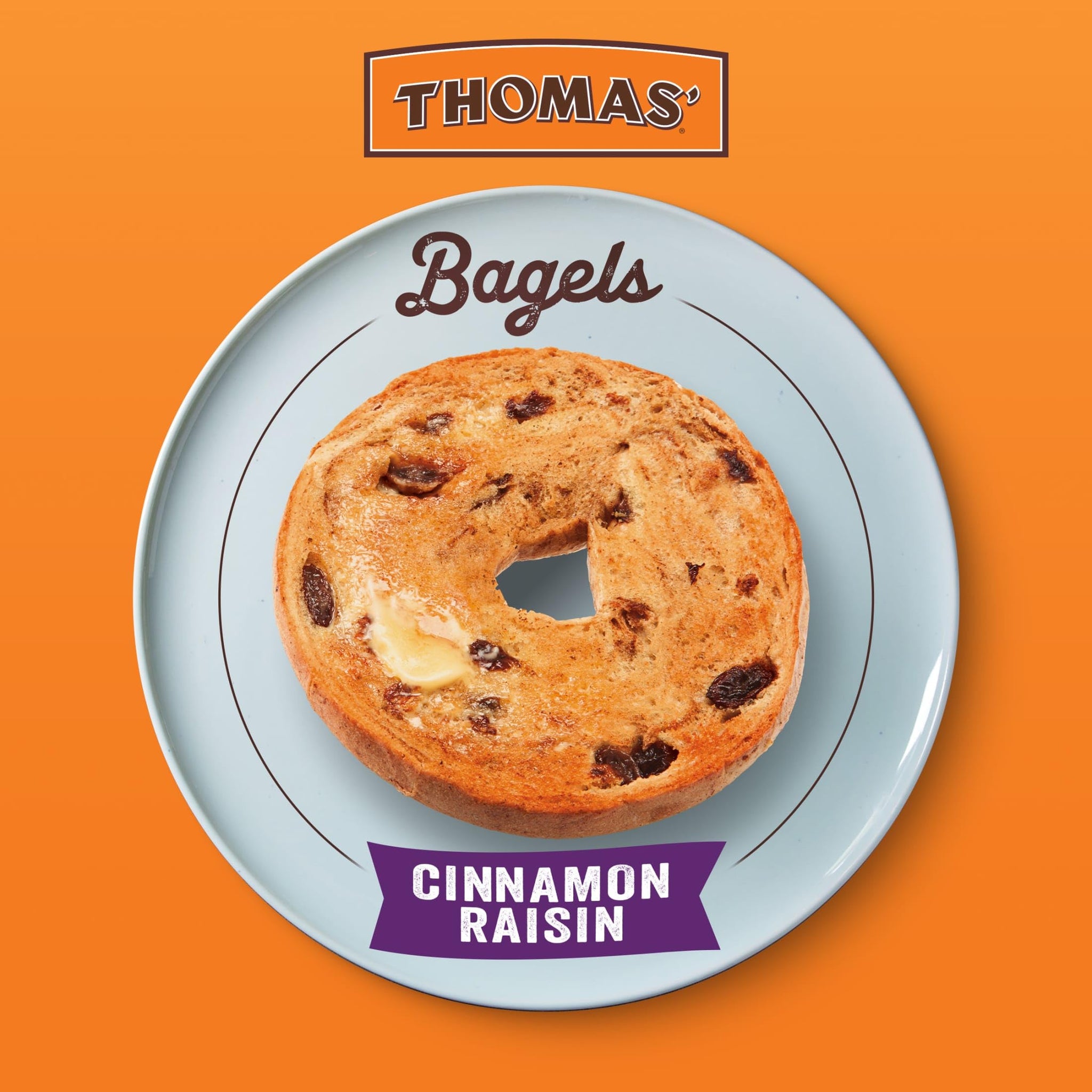 Thomas' Cinnamon Raisin Bagels, 6 count, (3.0 oz each), 8g Protein, Kosher Bagels, 18 oz Bag