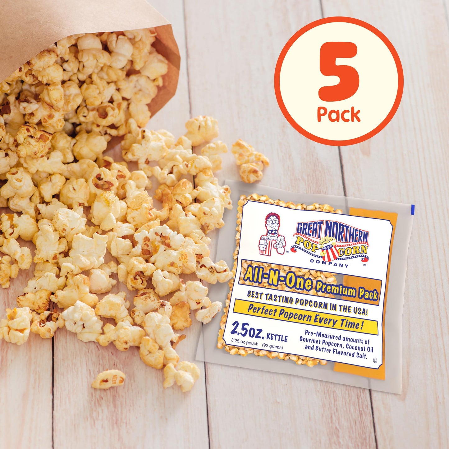 Movie Theater Style 5-Count Popcorn Packs-Pre-Measured 2.5 Ounce All-in-One Kernel, Salt, Oil Packets for Popping Machines by Great Northern Popcorn