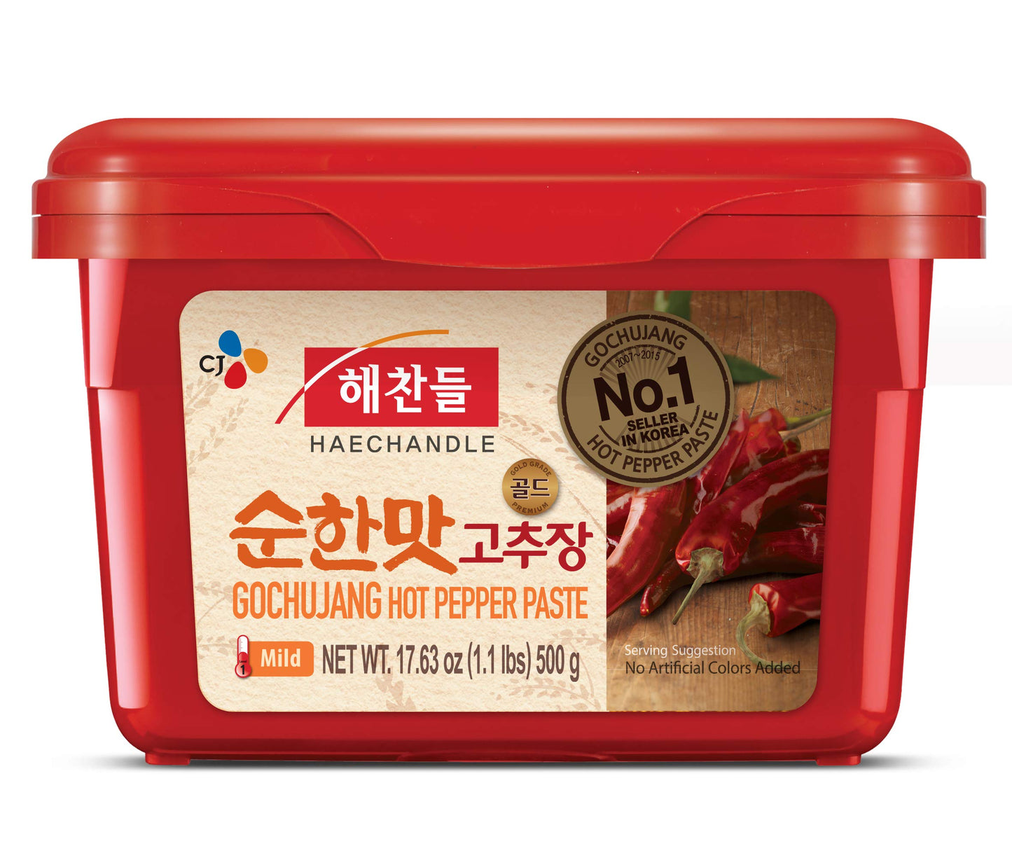 CJ Haechandle Korean Red Chili Pepper Paste Mild Spicy Gochujang Sauce 1.1LB Pack of 1