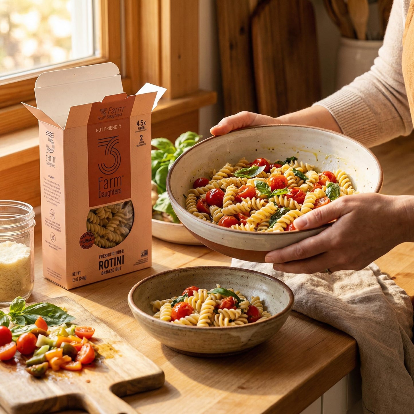 Three Farm Daughters Pasta Rotini - 2 Pack High Fiber Pasta - Three Farm Daughters Pasta Noodles - 3 Farm Daughters Pasta - Tri Color Rotini