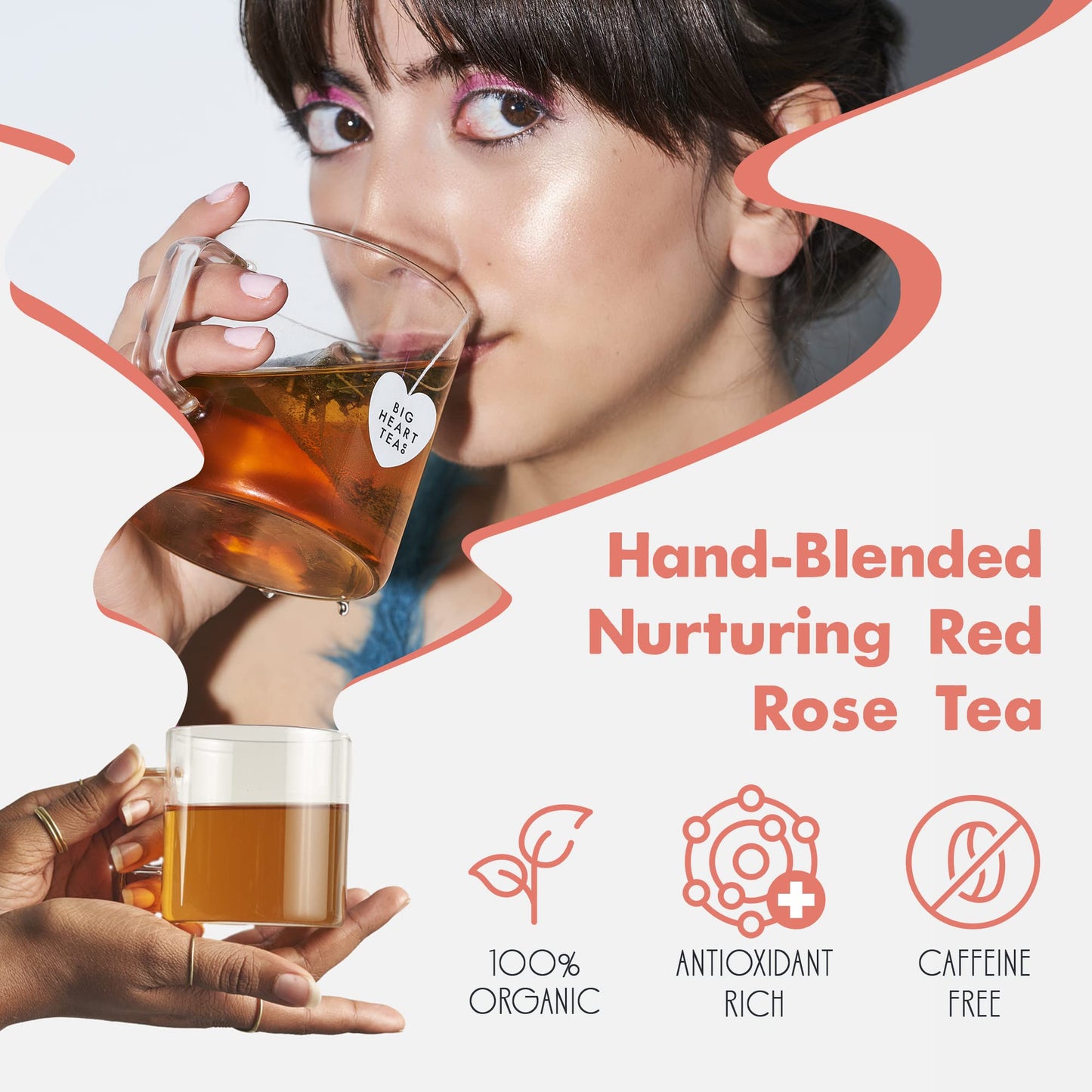 Big Heart Tea Co. Tea Bags - Cup of Love Red Rose - Certified Organic, Floral Ayurvedic Herbal Decaf Tea in Zero Plastic Sachets with Small Batch