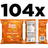SunChips 100% Whole Grain Chips, Harvest Cheddar, 1 oz Bags, Pack of 104, No Artificial Flavors, No Colors from Artificial Sources