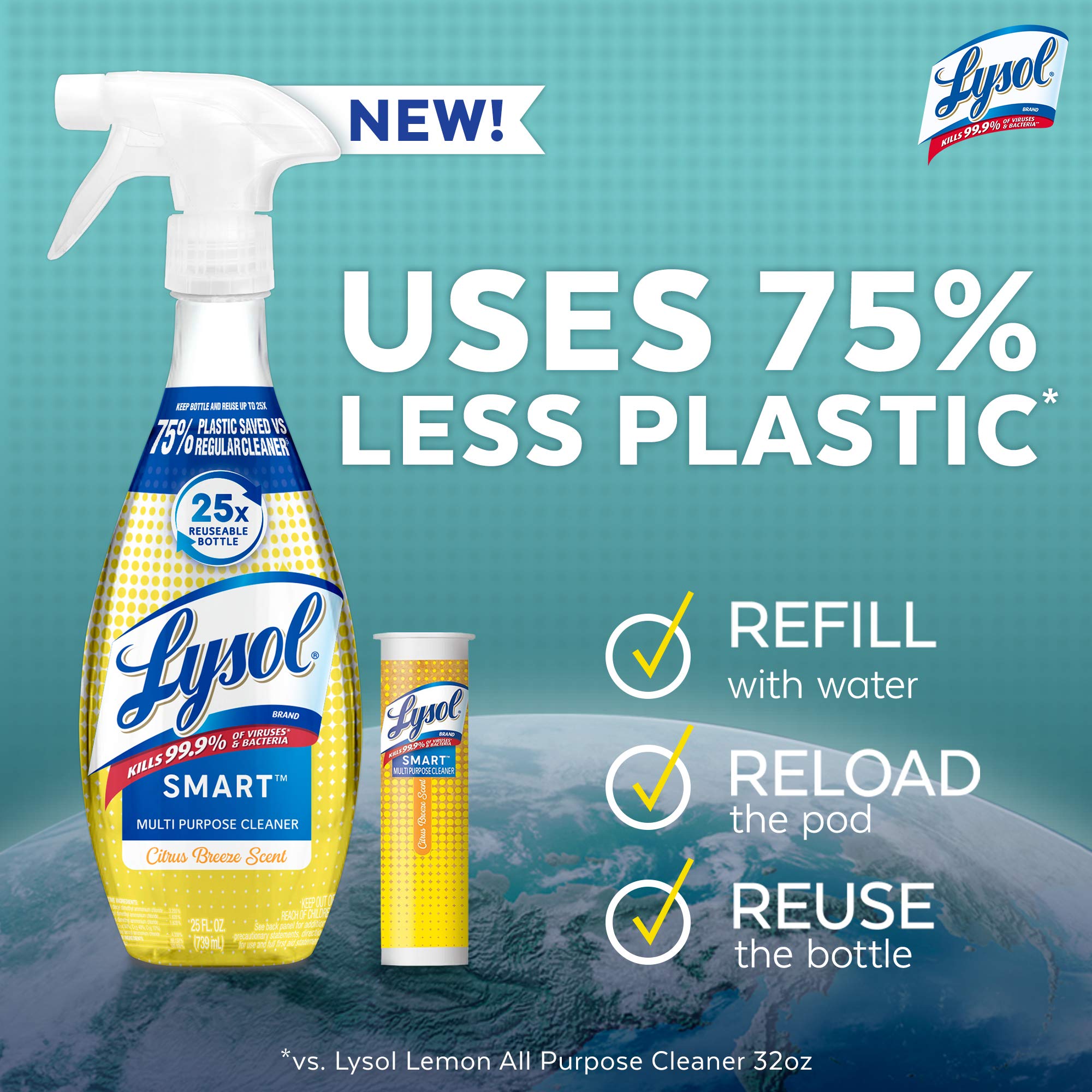 Lysol Smart Refill Cartridges Multipurpose Cleaner, Citrus Breeze, For Disinfecting & Cleaning, 4ct., Packaging May Vary