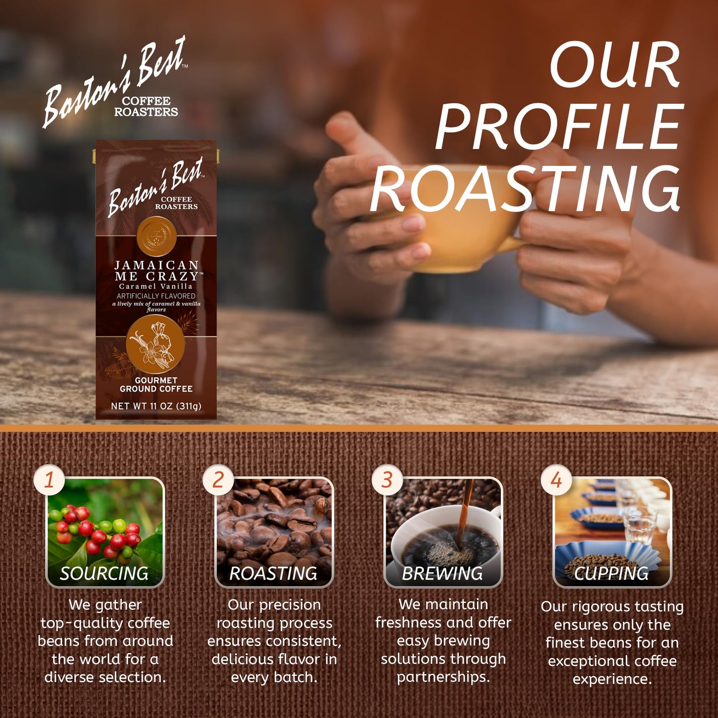 Boston’s Best Coffee - Jamaican Me Crazy Flavored Delicious Gourmet Premium Ground Coffee, 11 oz. / 311 g Bag