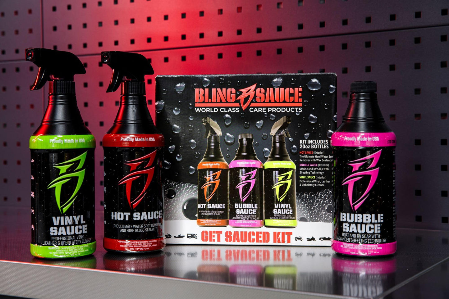 Boat Bling Get Sauced 3 Pack Kit - Hot Sauce, Vinyl Sauce, Bubble Sauce for Boats, RVs, Powersport Vehicles and More - Three 20oz Bottles