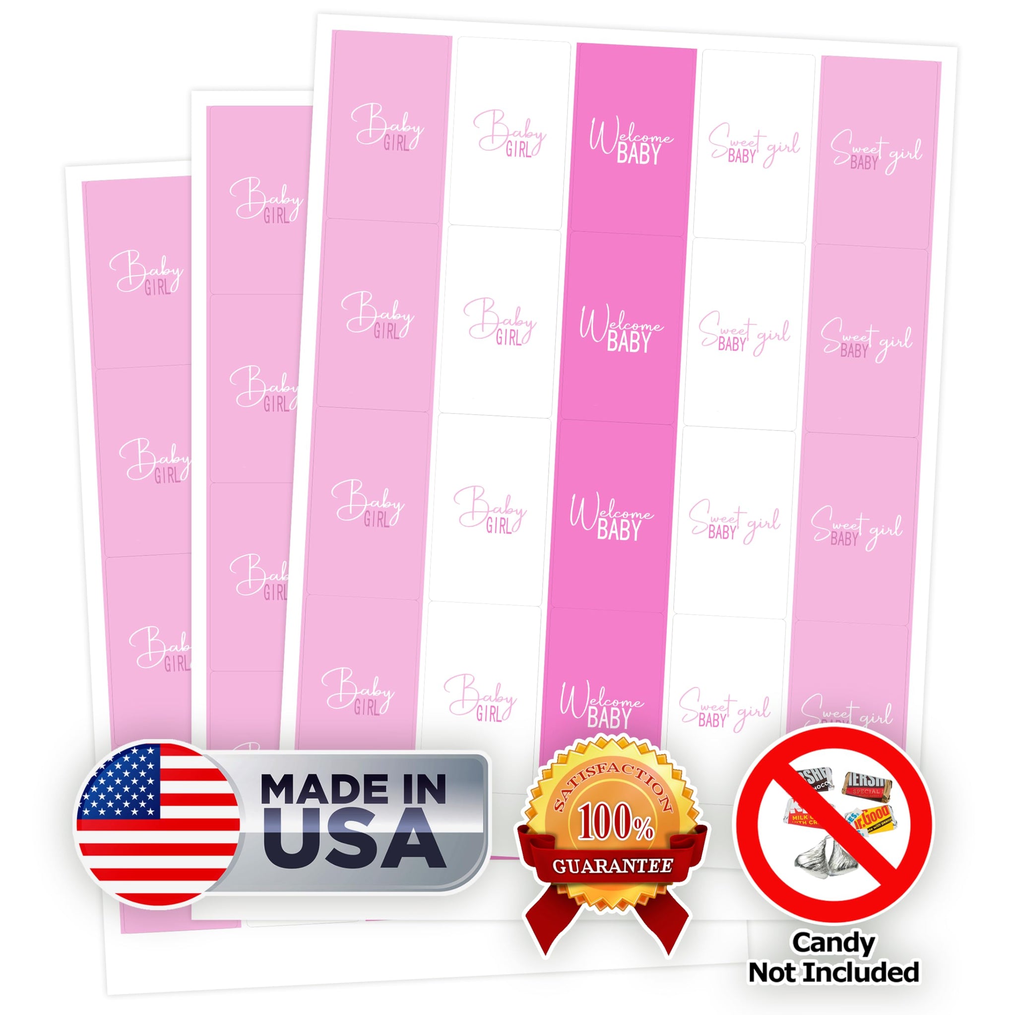 60 Modern Baby Shower Pink Miniatures Candy Bar Wrapper, Baby Shower Miniatures Candy Bar Stickers Decorations, Sprinkle Celebration, Party Supplies