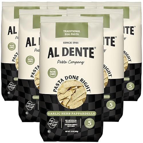 Al Dente Garlic Herb Pappardelle - All-Natural, Hand-Crafted Egg Pasta. Traditional Pasta Noodles Made with Cage-Free Eggs and Semolina. (Packaging