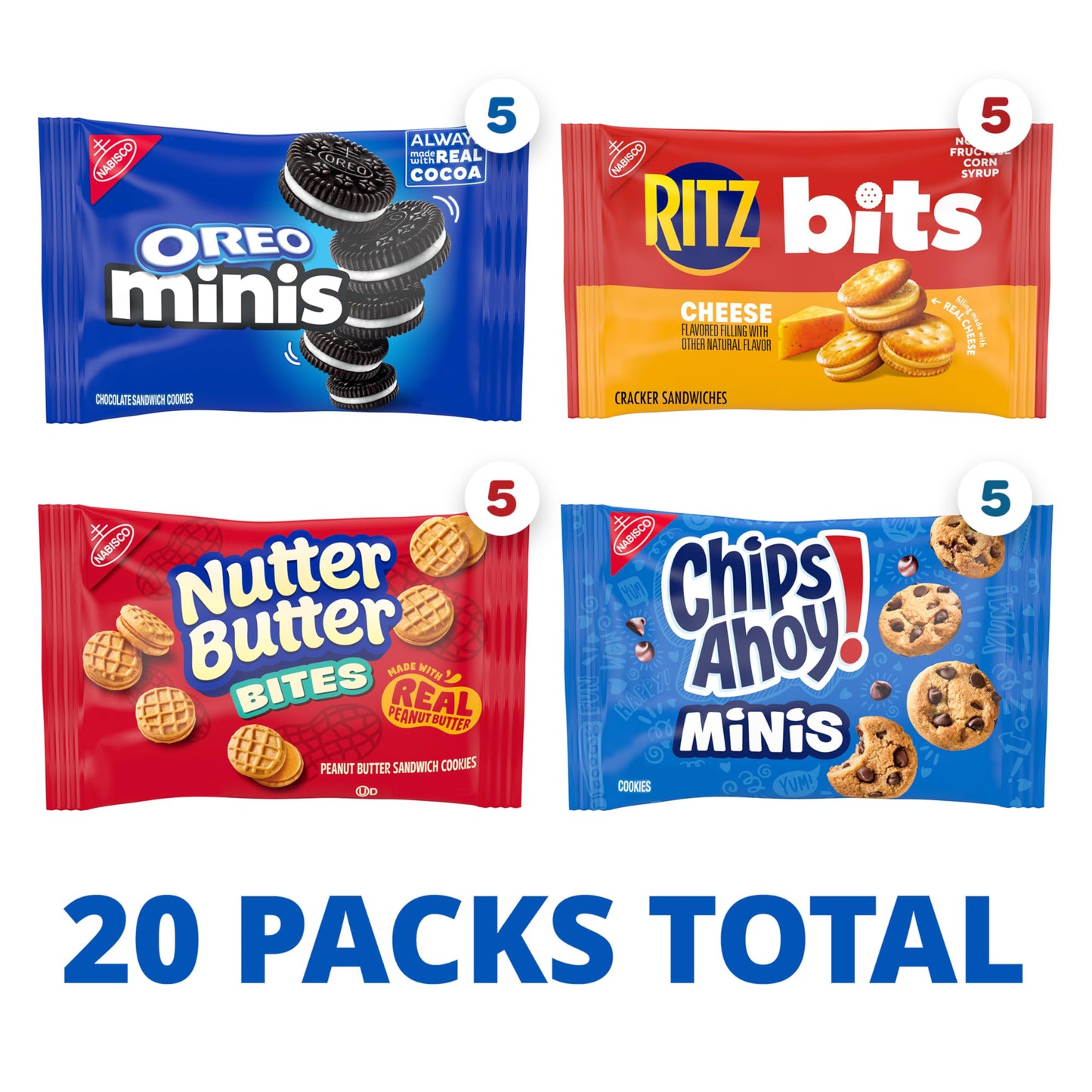 Nabisco, Classic Mix Variety Pack, Oreo Mini, Chips Ahoy! Mini, Nutter Butter Bites, Ritz Bits Cheese, 20 Snack Packs