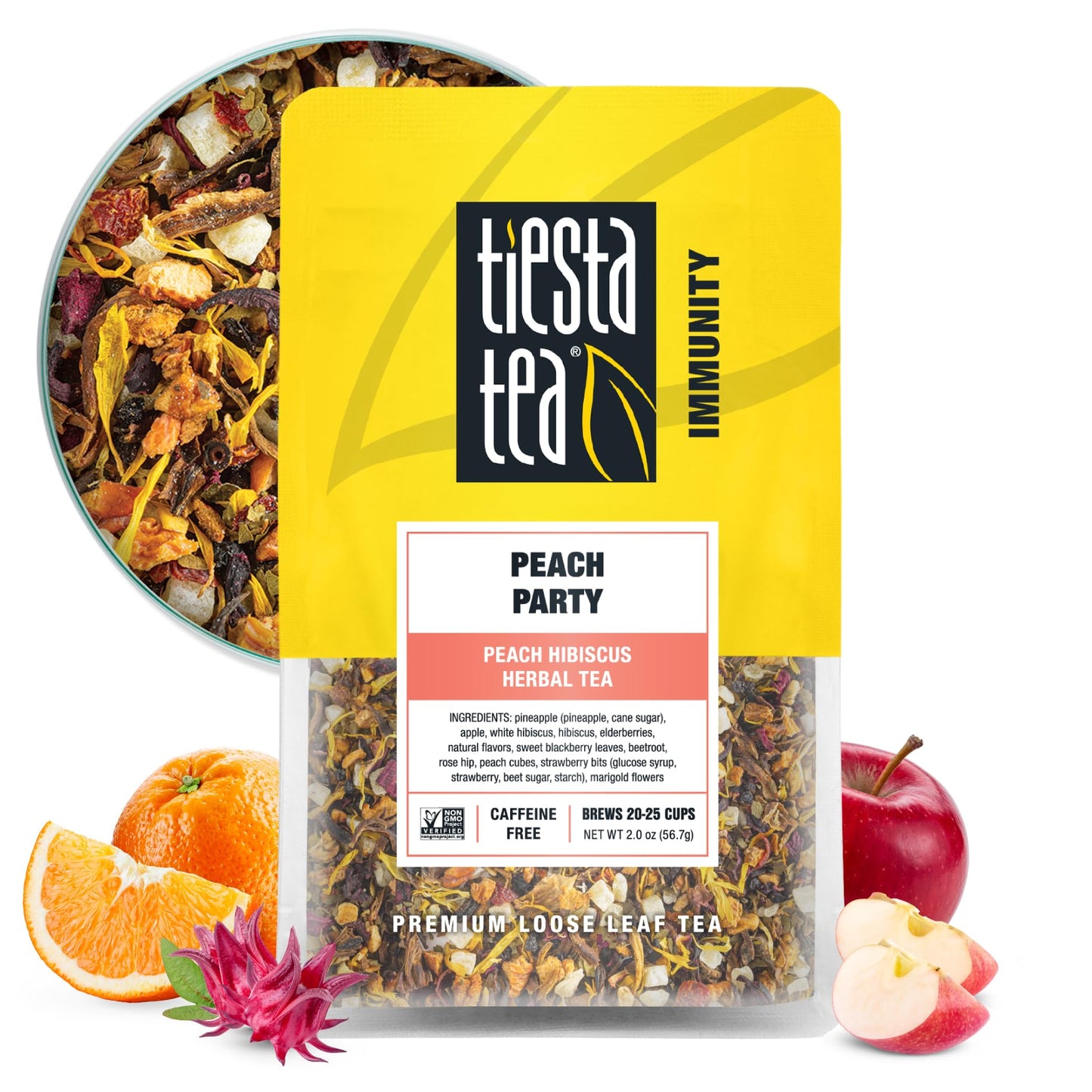 Tiesta Tea - Peach Party, Loose Leaf, Peach Hibiscus Herbal Brew, Premium Blend, Non-Caffeinated Fruit Blend, Makes Hot or Iced & Up to 25 Cups, 2oz