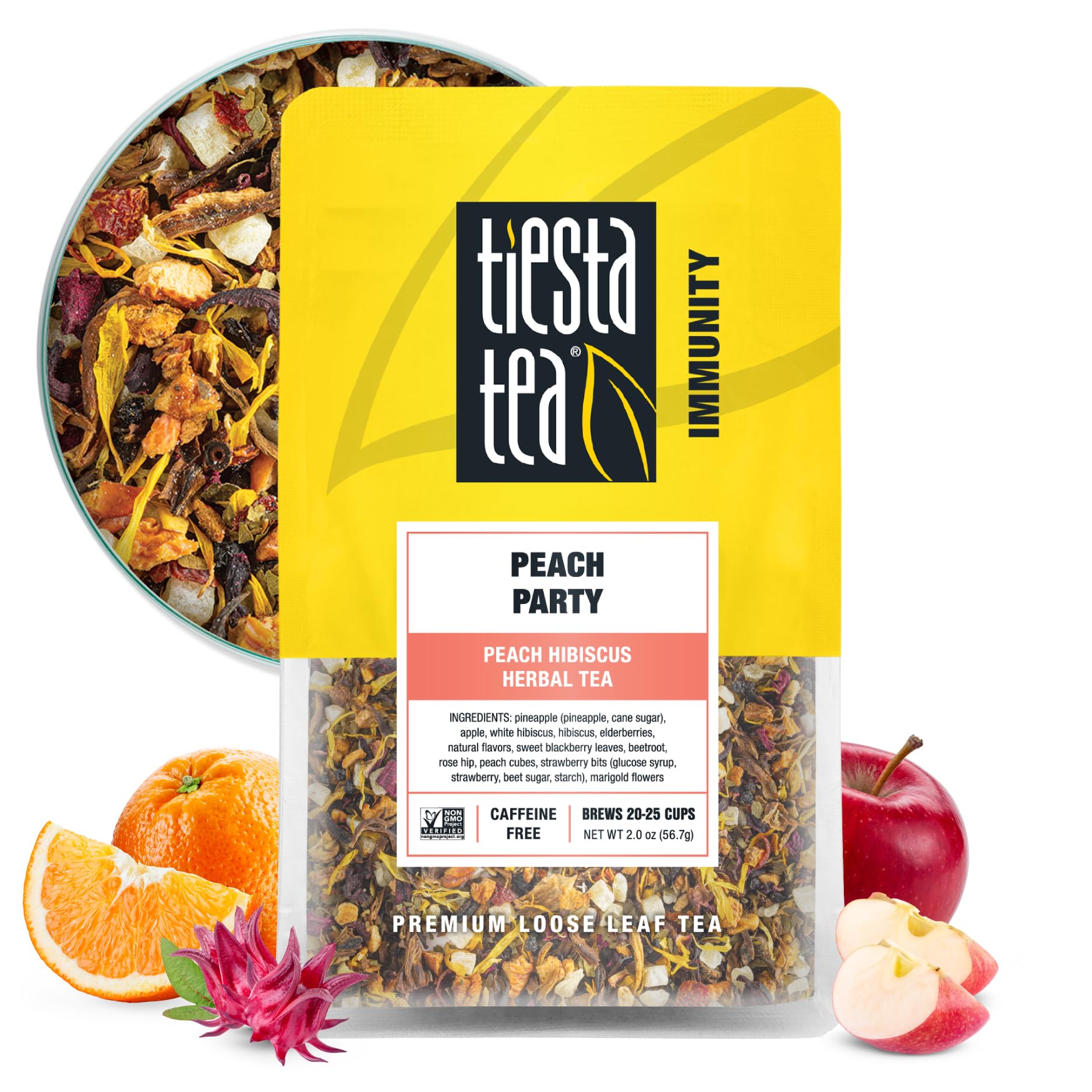 Tiesta Tea - Peach Party, Loose Leaf, Peach Hibiscus Herbal Brew, Premium Blend, Non-Caffeinated Fruit Blend, Makes Hot or Iced & Up to 25 Cups, 2oz