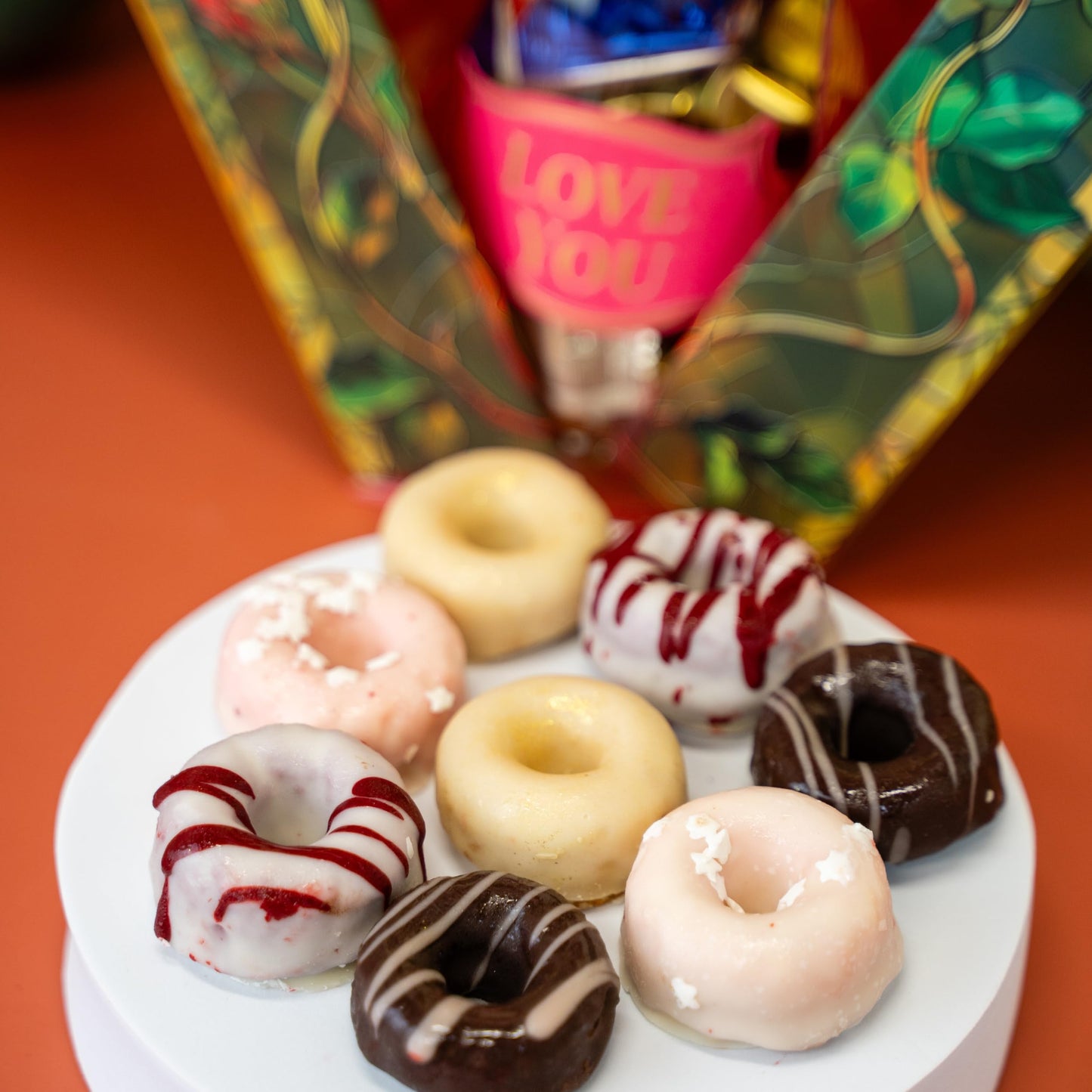 Rose Bubble Surprise Gift Box by Send A Cake, Ready to Gift, No Assembly Required with 8 Mini Cake Donuts - Unique Unboxing Gift for Women, Men