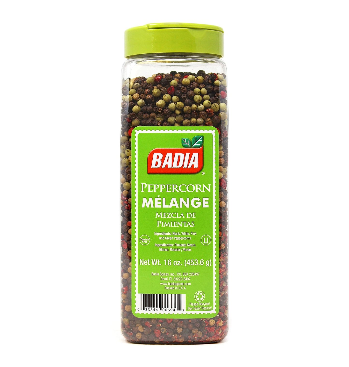 Badia Whole Peppercorn Blend, 16 Oz - Black, White, Green & Pink Pepper Melange for Spicy, Fruity, Woody Flavors - Gluten Free