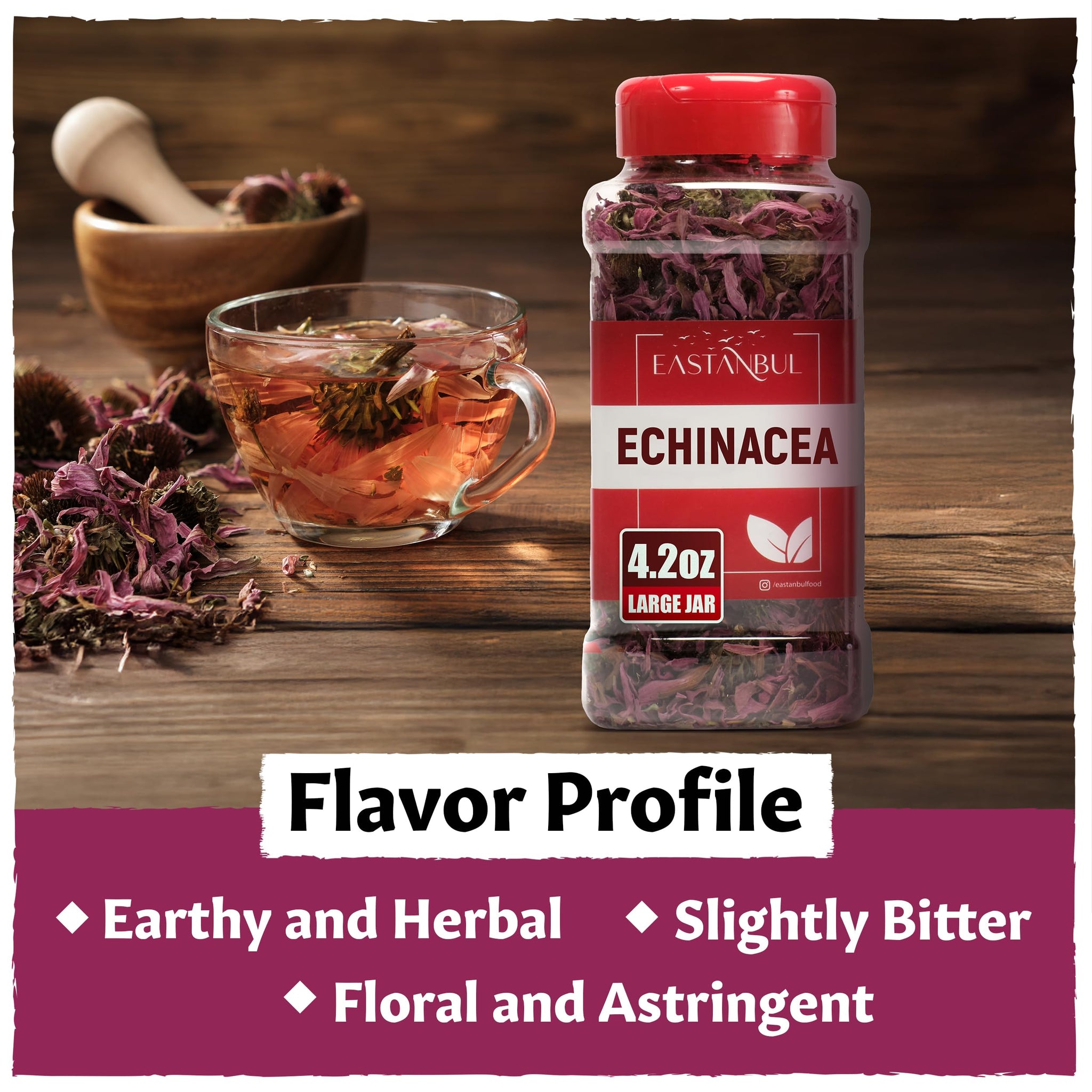 Eastanbul Echinacea Purpurea, 4.2oz Dried Echinacea Flowers & Leaves, Loose Leaf Whole Equinacea Herb, Premium Quality, Herbal Tea & Infusion