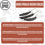 Essential Spice Dried Pasilla Negro Chilies, 2 oz - Rich, Smoky Flavor with Hints of Cocoa & Dried Fruit - Whole Dried Chilaca Peppers for Mole