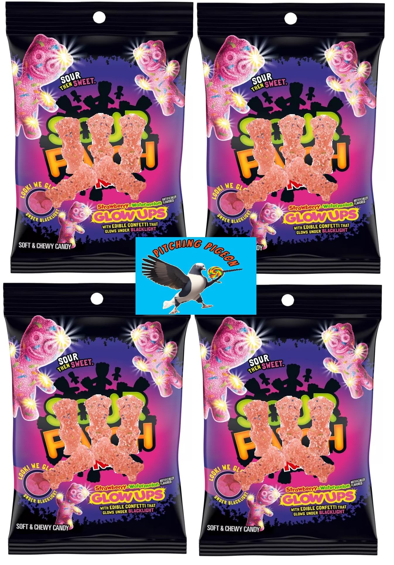 Glow Up Sour Gummies, 26.8oz Strawberry Watermelon Chewy Candy with Blacklight Glow Confetti - Limited Edition Halloween Party Snack