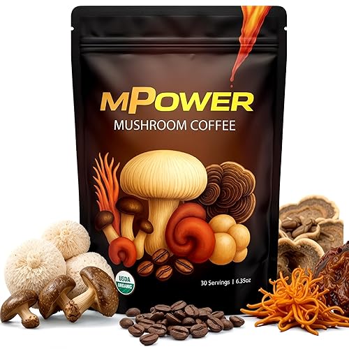 FuelMPOWER Mushroom Coffee USDA Organic - Adaptogenic 6 Mushroom Blend with Lion’s Mane, Cordyceps, Reishi & Turkey Tail - Smooth Energy, Focus & No