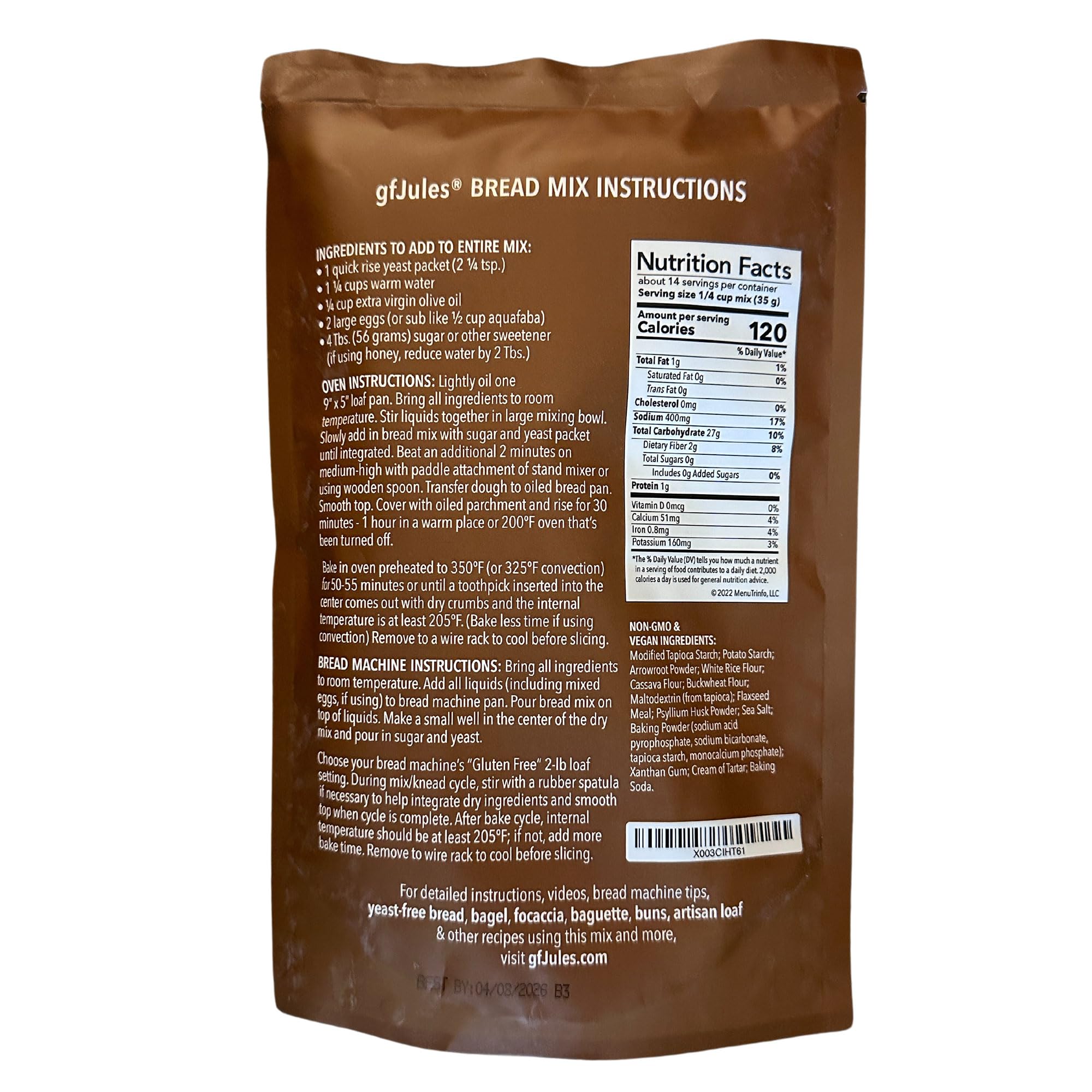 gfJules Certified Gluten Free Bread Baking Mix | Loaf, Baguettes, Bagels, Focaccia and more | No Grit, Non-GMO, Vegan | Certified Top 9 Allergen-Free & Kosher | 18 Ounces