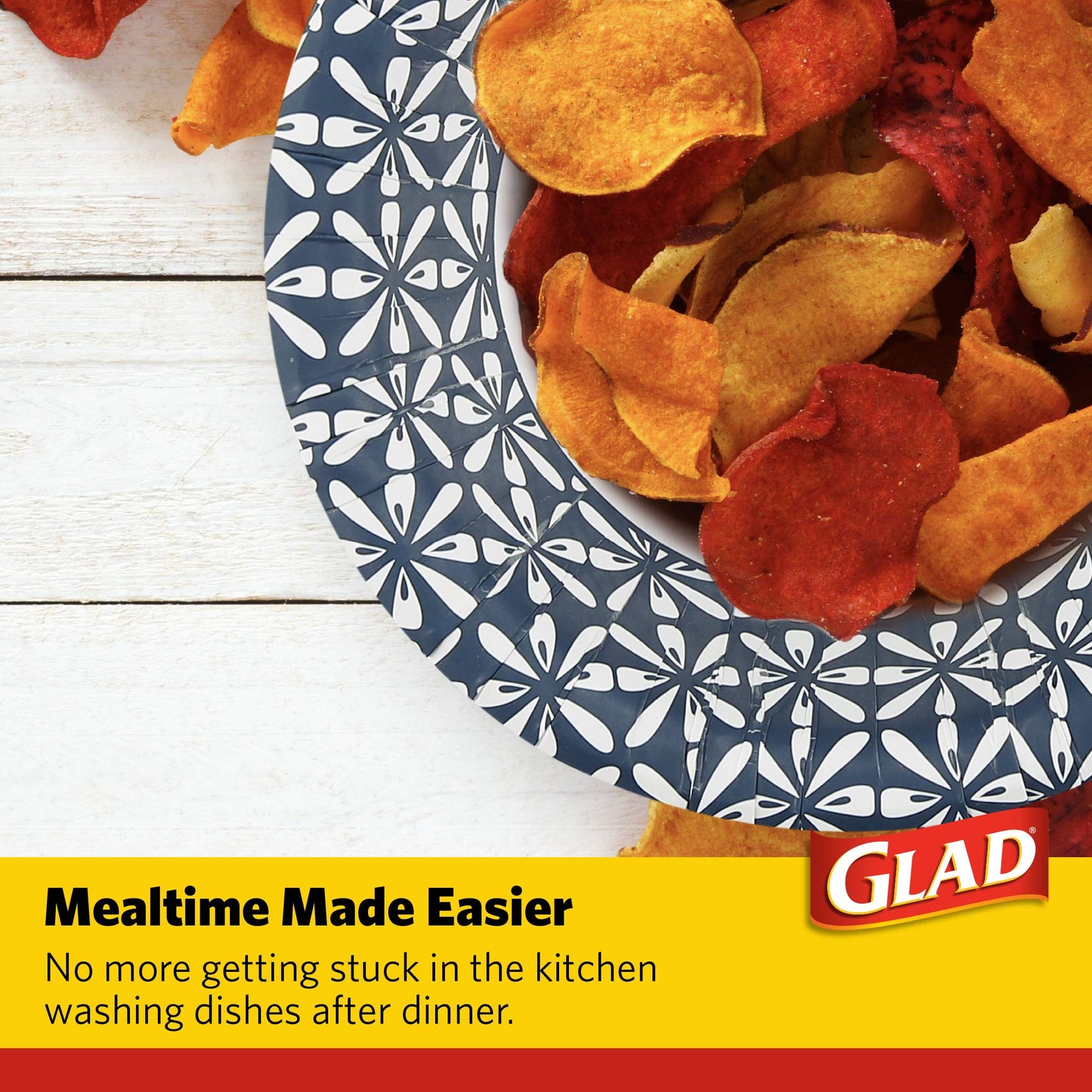 Glad Round Disposable Paper Bowls, Blue Mosaic Design - Heavy Duty, Soak-Proof, Cut-Resistant, Microwavable Paper Bowls for All Foods, Daily Use