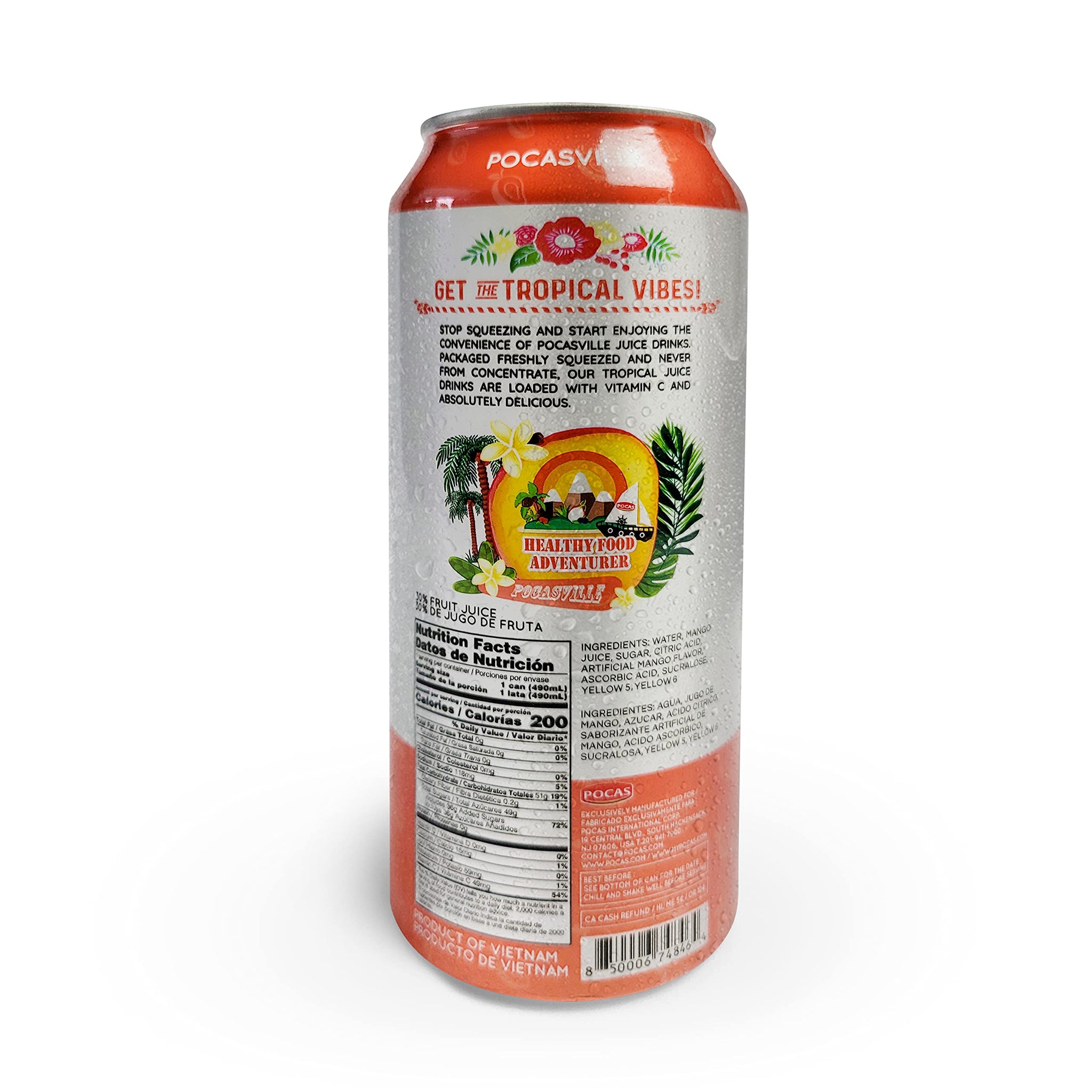 Pocasville Fruit Juices, Squeezed not form Concentrate, 16.5 Fluid Ounce Can (Mango, 6 Cans)