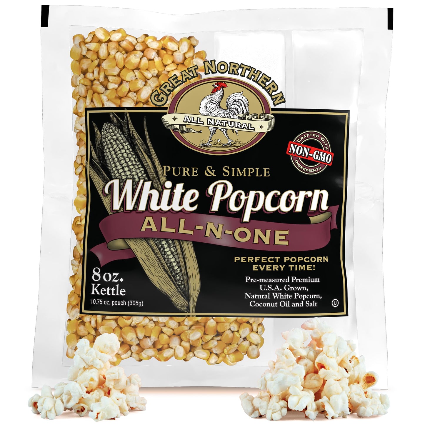 8oz White Popcorn Machine Popcorn Packets - All-in-One Pre-Measured Gluten Free White Popcorn Kernels for Popping with Salt and Coconut Oil Packs by