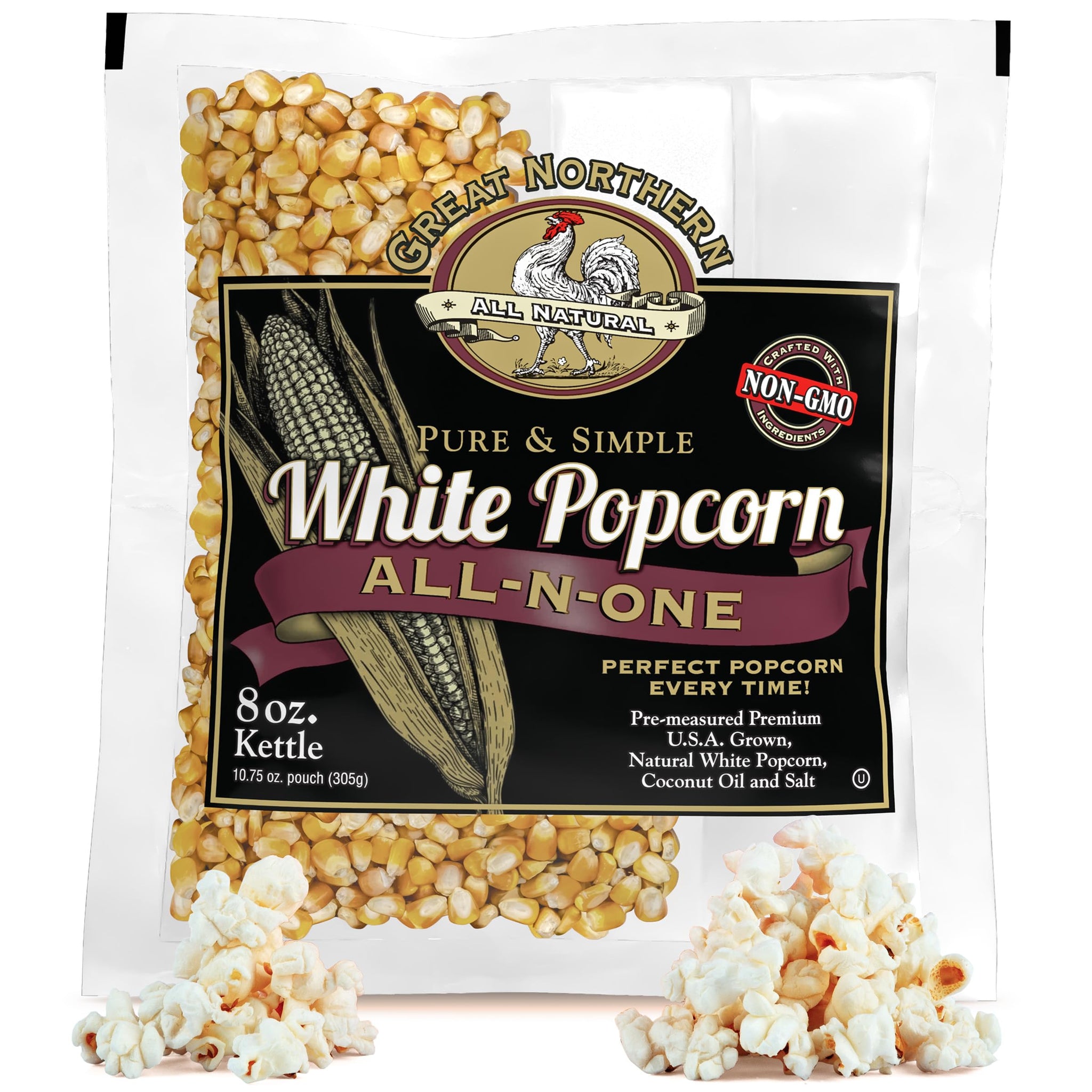 8oz White Popcorn Machine Popcorn Packets - All-in-One Pre-Measured Gluten Free White Popcorn Kernels for Popping with Salt and Coconut Oil Packs by