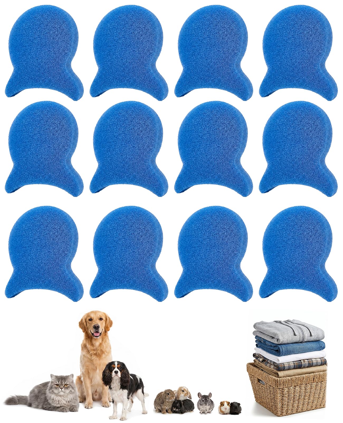 Waaqkid 12PCS Reusable Pet Hair Remover for Laundry, Pet Hair Catcher Lint Remover Tool for Washer Dryer - Effectively Removes Fur, Dander from