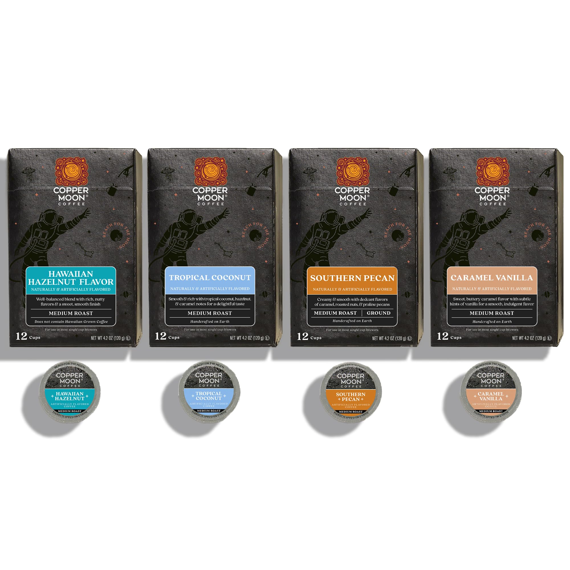 Copper Moon Single Serve Coffee Pods For Keurig K-Cup Brewers, Light/Medium Roast, Flavored Variety Pack, 12 Count (Pack of 4)