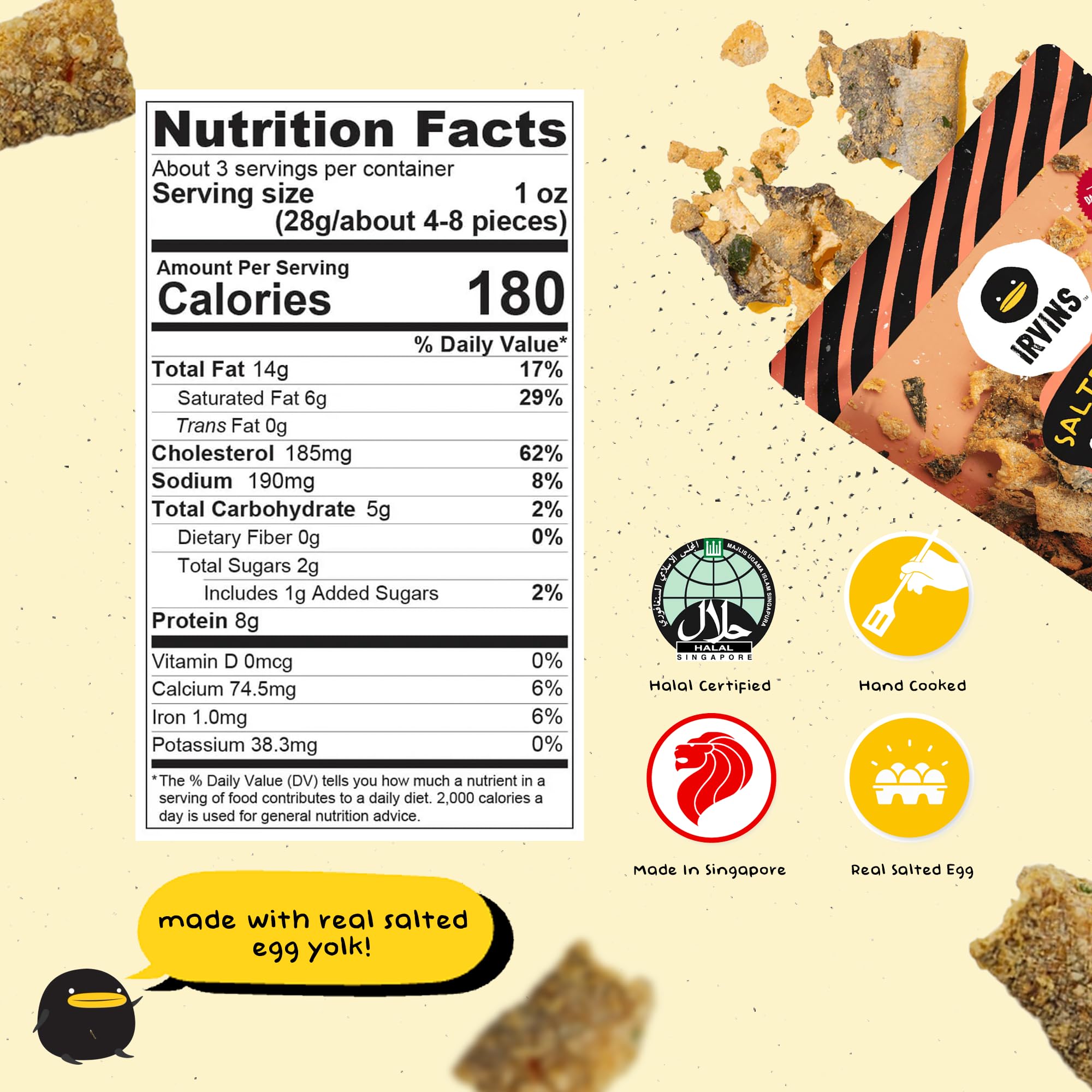 IRVINS Salted Egg Salmon Skin Chips & Crisps - Premium Hand Cooked, Halal, Keto-Friendly, High Protein Snack | Dangerously Addictive | (3.3 oz, Pack