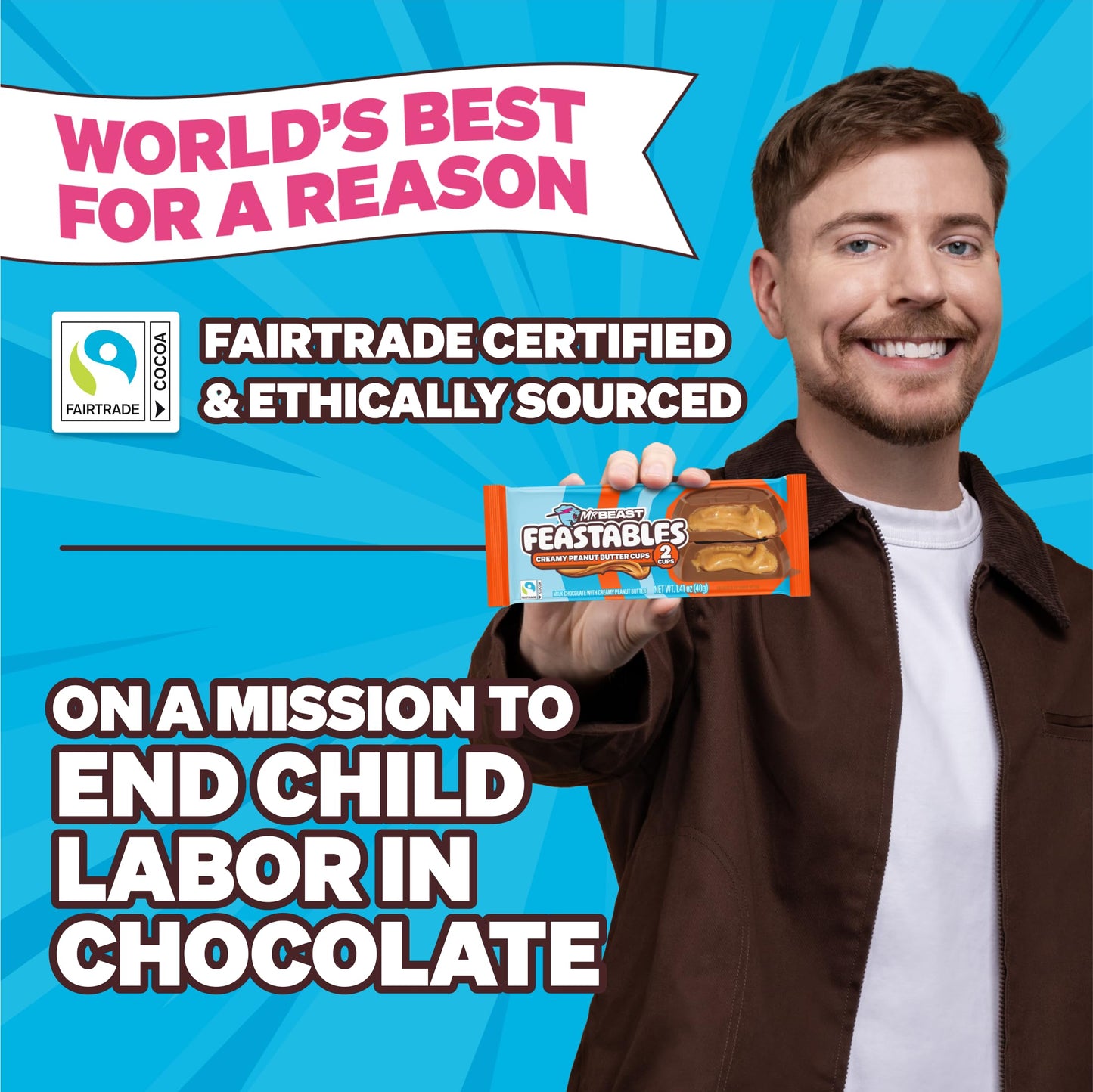 MrBeast Feastables Peanut Butter Cups, 24 Count, Milk Chocolate with Creamy Peanut Butter Filling, 2-Cup Packs, Fairtrade Cocoa