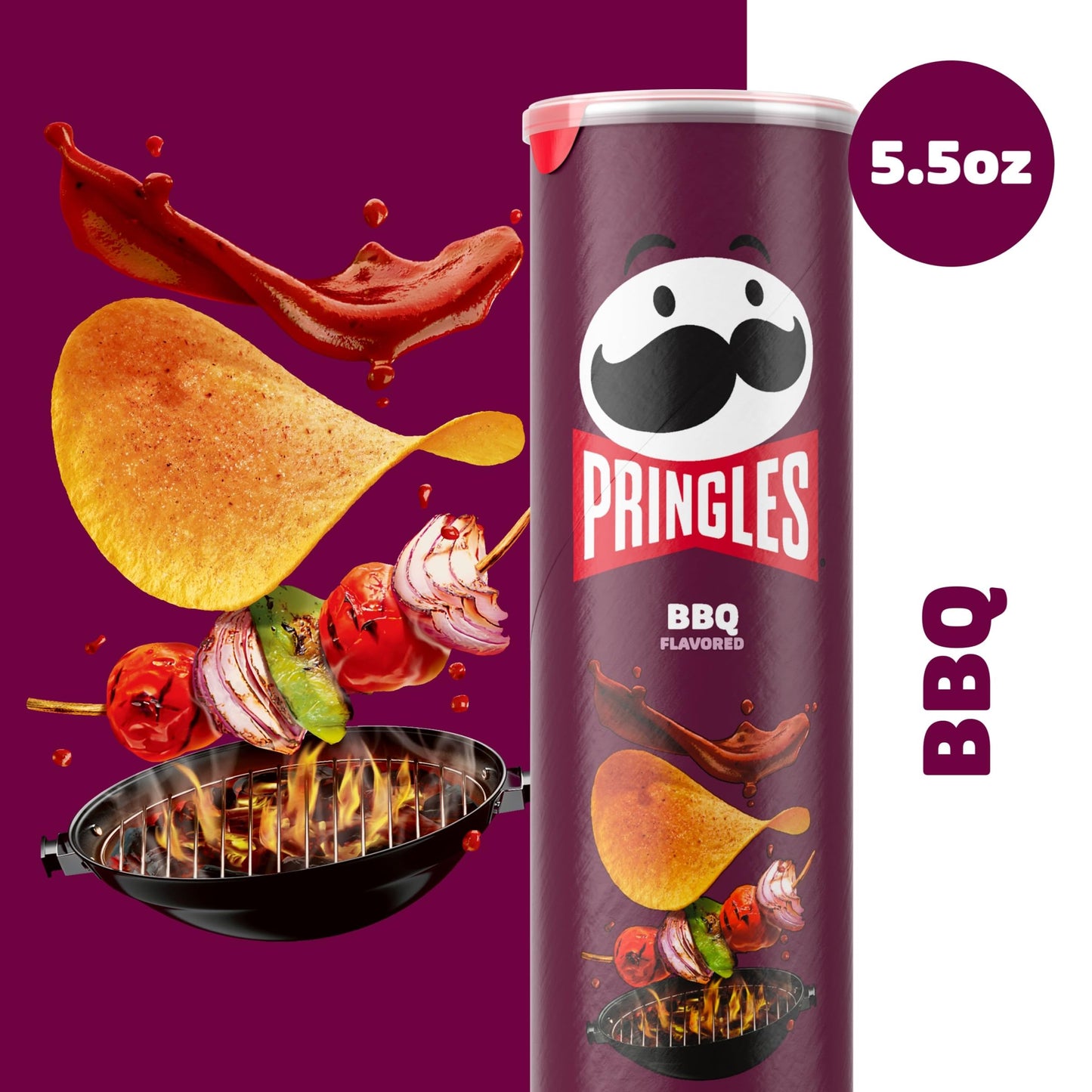 Pringles Potato Crisps Chips, Lunch Snacks, On-The-Go Snacks, BBQ, 5.5oz Can (1 Can)