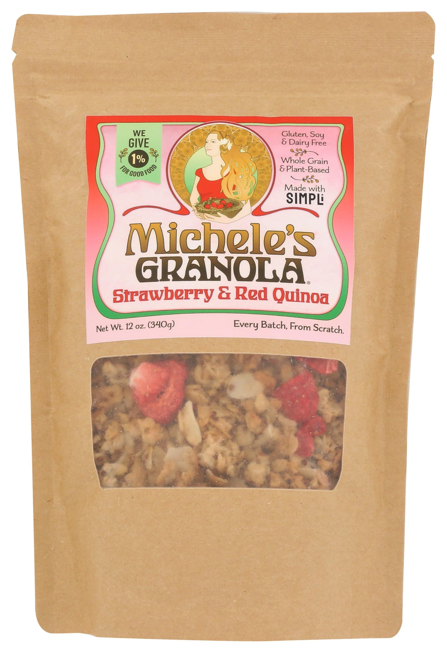 Michele's Granola - Strawberry & Red Quinoa - Handmade Non-GMO Whole Grain Oats - Free of Gluten, Soy, Wheat, & Dairy