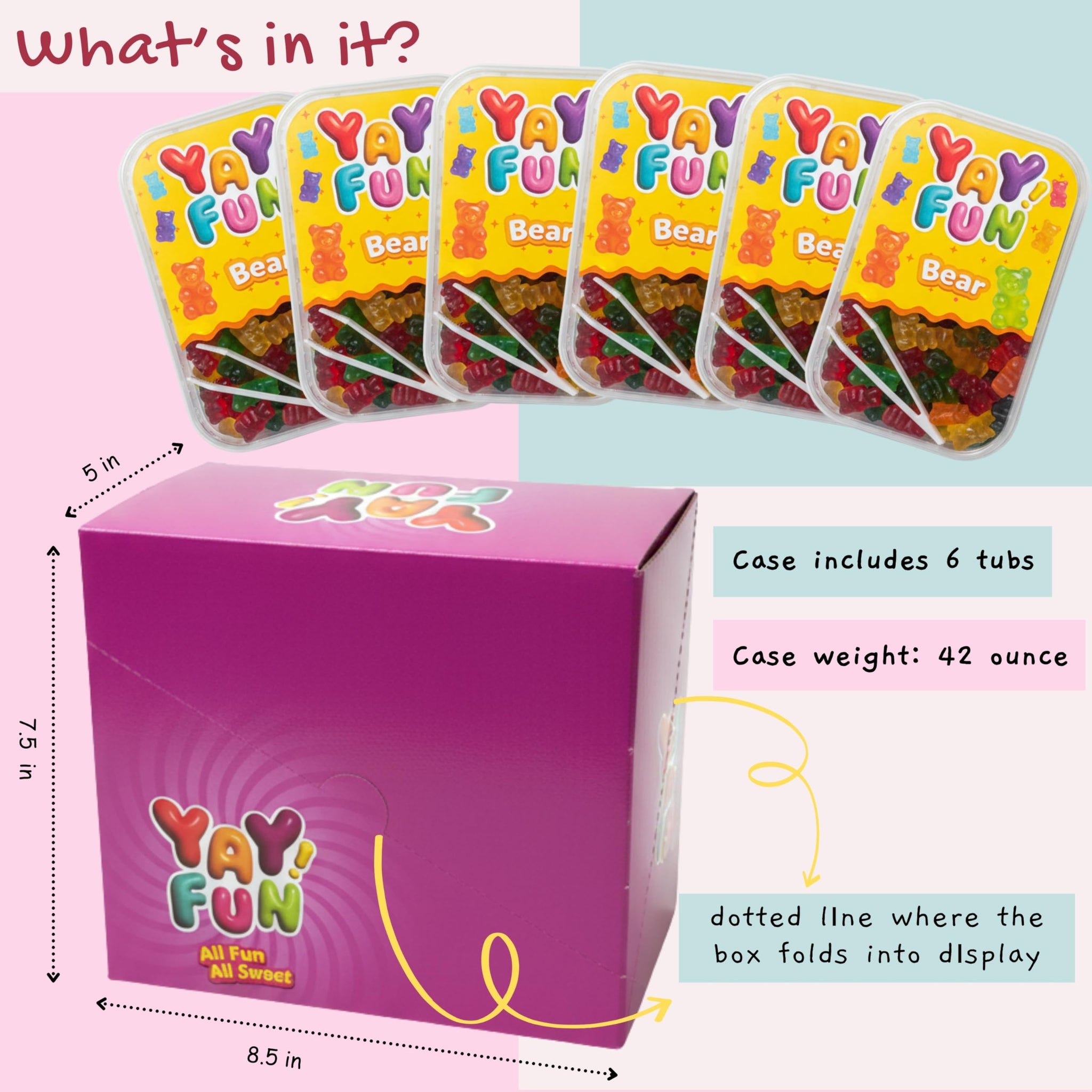 Halal Gummy Bears | 6 Pack Bundle (7 oz Tubs) | Colorful Fruit-Flavored Gummy Bears | Resealable Tubs in Bulk with Display Box | Halal Bulk Gummy