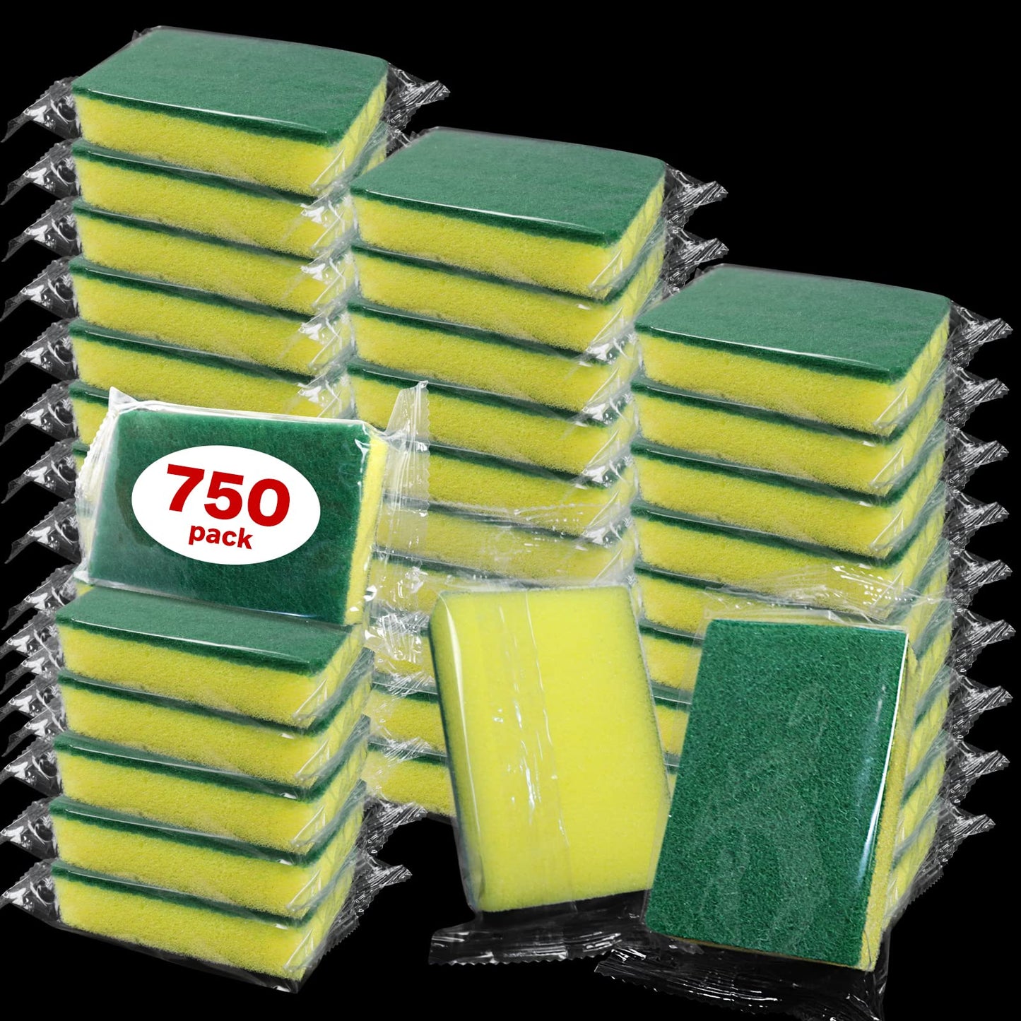(750 Pack)Kheoxusa Individually Wrapped Sponges,Sponges Individually Wrapped for Kitchen Scrub Dish Wash Dishes Dishwashing Cleaning Non Scratch