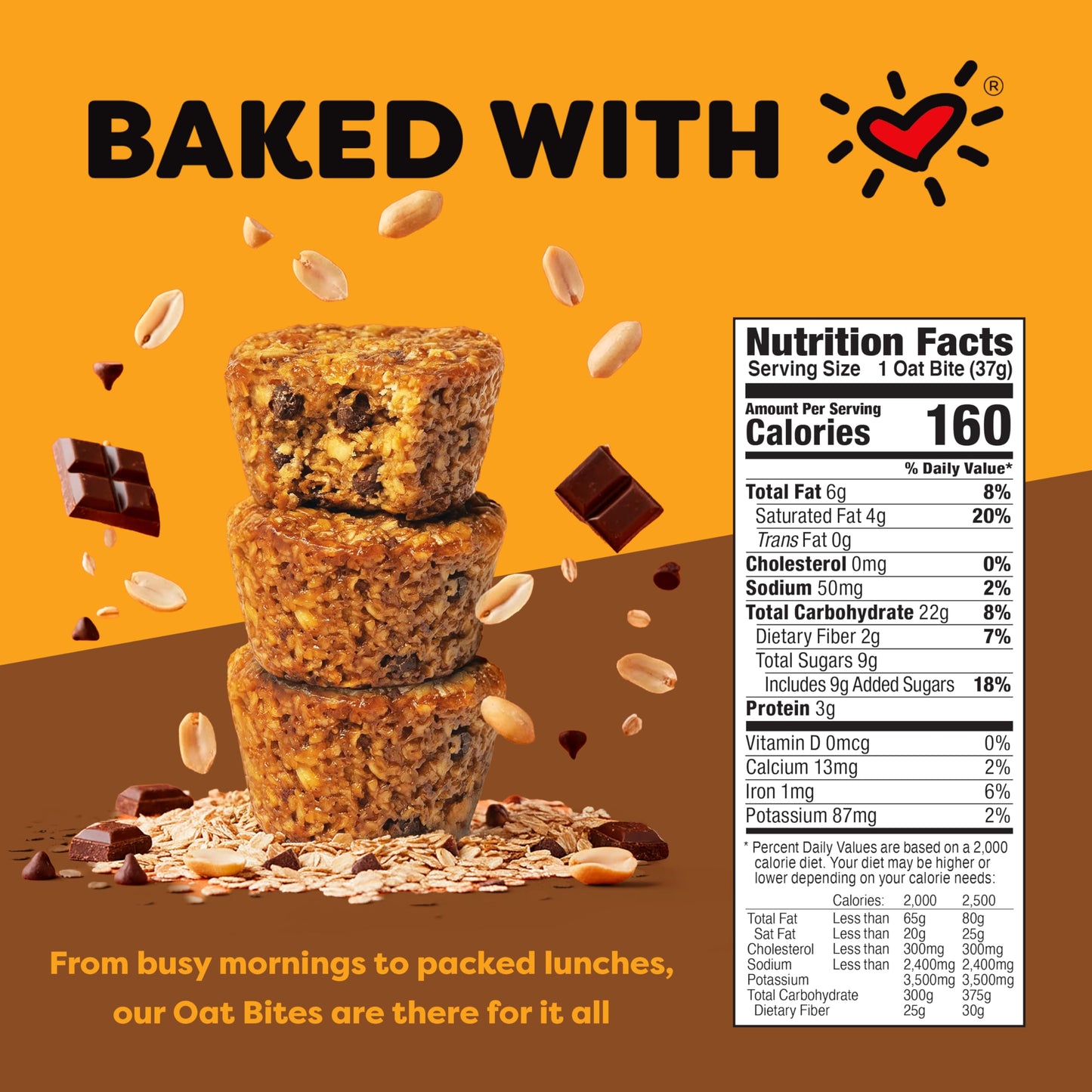 Bobo's Peanut Butter Chocolate Chip Oat Bites, Simple Ingredients, Whole Grain Oats, Plant Based, Non-GMO, Gluten Free Breakfast Bars, Healthy Snacks