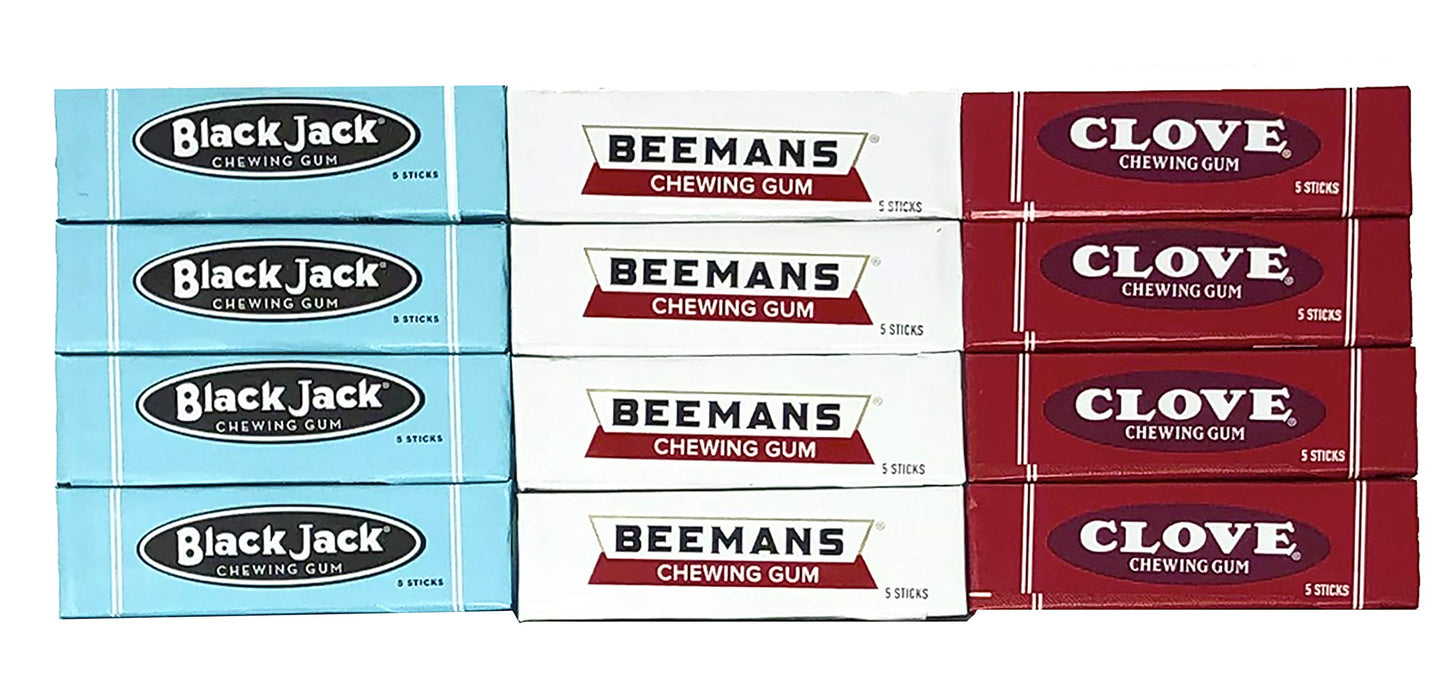 Retro Chewing Gum Pack - Black Jack, Beemans, and Clove Gum Variety Pack of 12