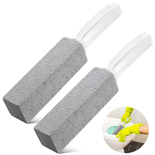 Kadden 2 Pack Pumice Stone Toilet Bowl Cleaner with Handle, Hard Water Ring Remover & Stain Scrubber for Bathroom, Pool, Sink and Tub, Ergonomic Heavy