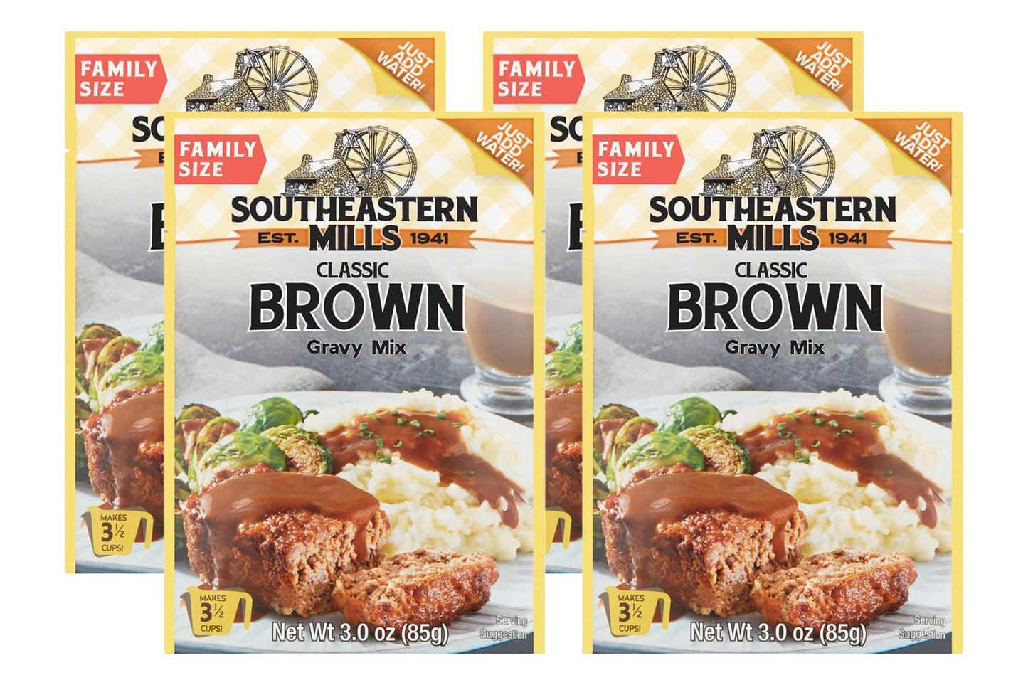 Southeastern Mills Gravy Mix, Classic Brown Gravy Mix, Makes 3 ½ Cups of Gravy, Just Add Water, Family Size, 3.0 Ounce Packet (Pack of 4 Packets)