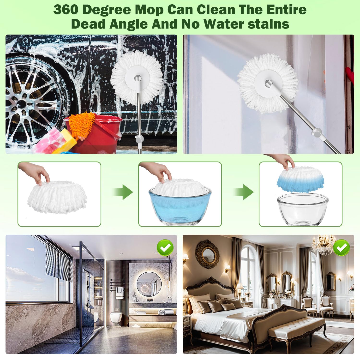 AmaVins 3 Pack Spin Mop Replacement Head, Reusable Microfiber Spin Mop Refills for Hurrica, Mopnad, Cassabel and Other 360 Spin Mop Systems, Easy