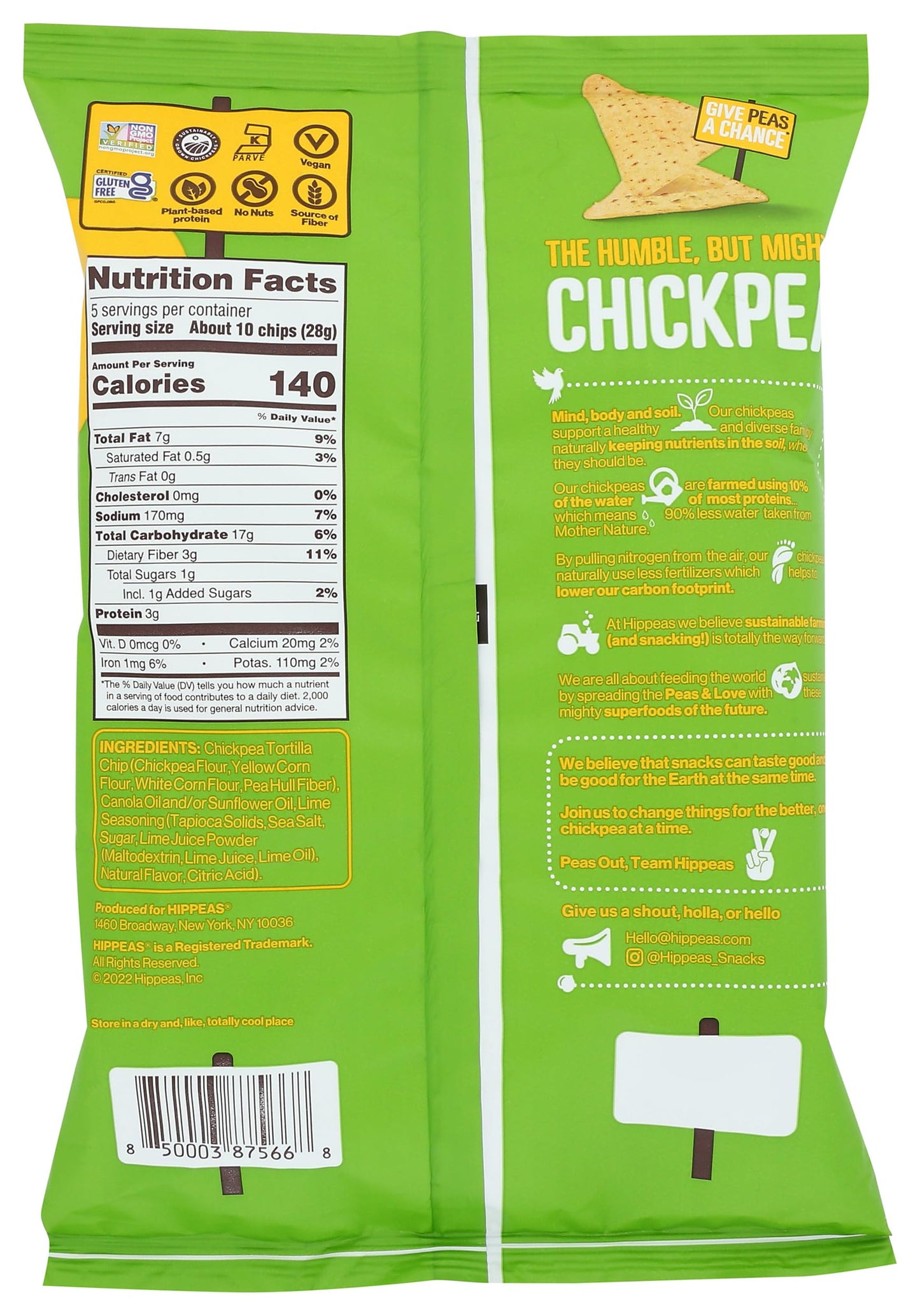 HIPPEAS Sea Salt & Lime Chickpea Tortilla Chips, 5 OZ
