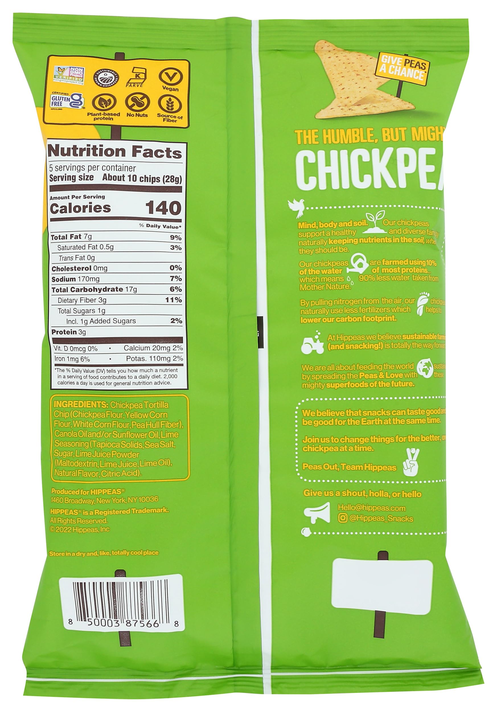 HIPPEAS Sea Salt & Lime Chickpea Tortilla Chips, 5 OZ