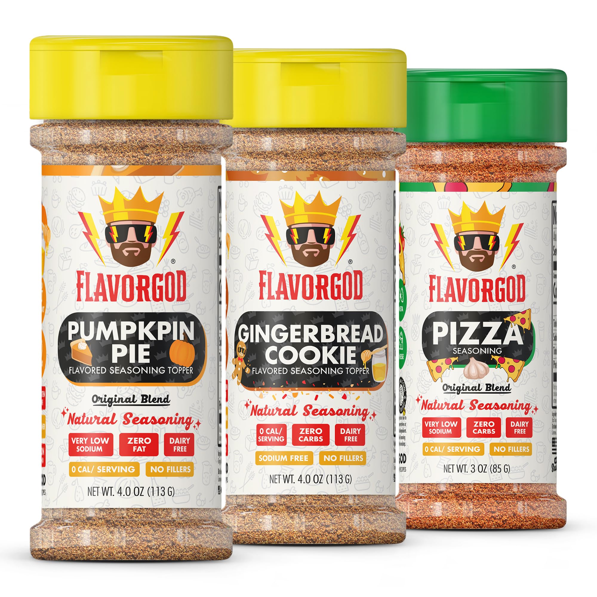 Holiday Combo Pack of 3 Herb, Spices, Toppers and Seasoning Gift Set - Pumpkin Spice, Gingerbread Cookie & Pizza - Premium All Natural & Healthy Spice
