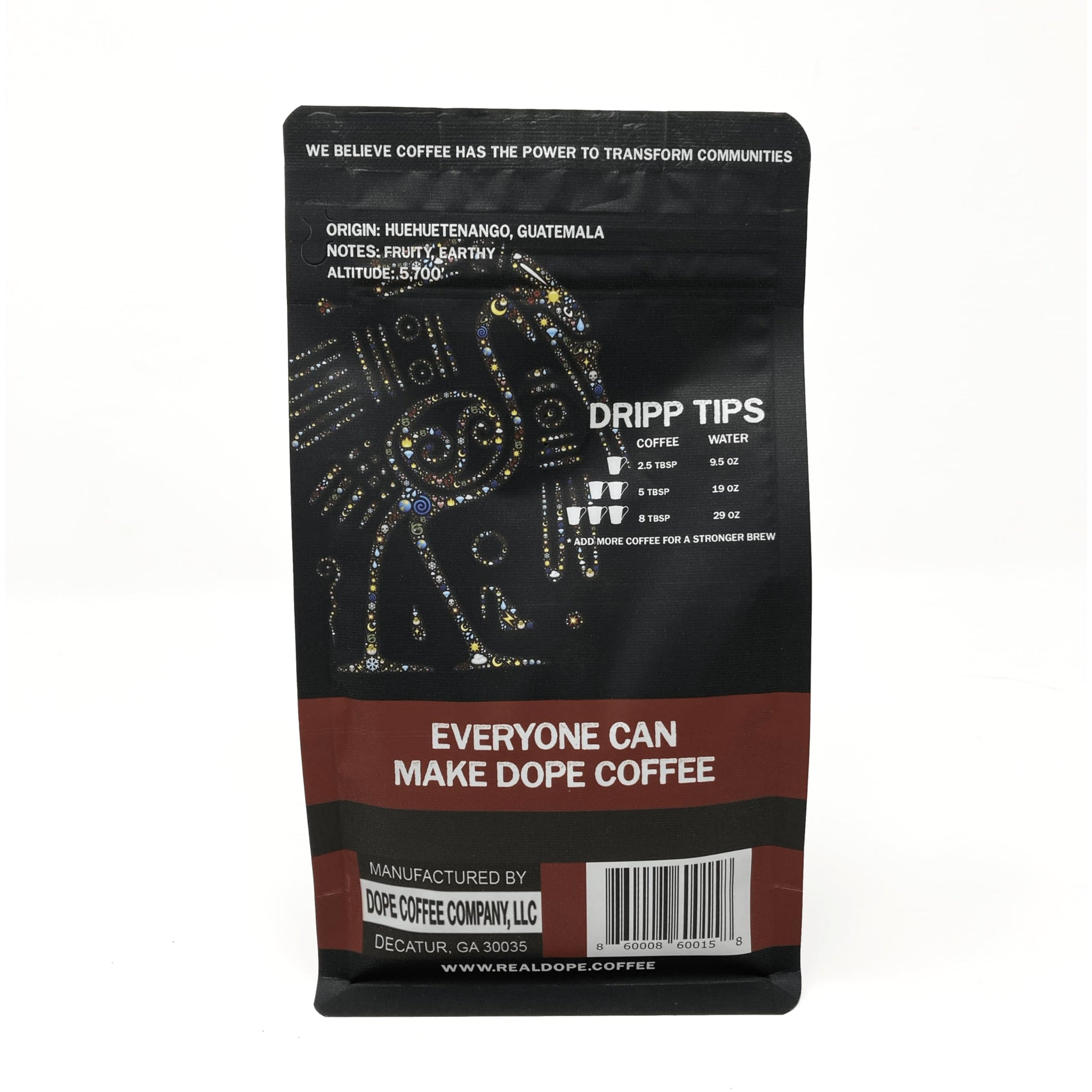 Dope Coffee Ground Coffee Organic Guatemalan Full Medium Roast, 100% Organic Fair Trade, 100% Arabica Coffee, 12oz