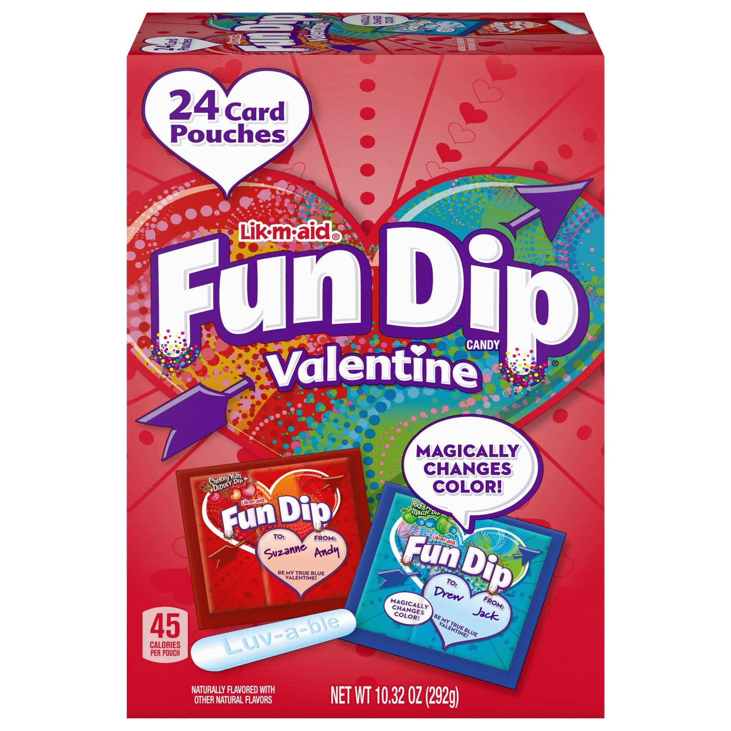 Lik-a-Maid Fun Dip Valentines Day Candy Friendship Exchange Variety Box, 10.32 oz, 24 Pouches