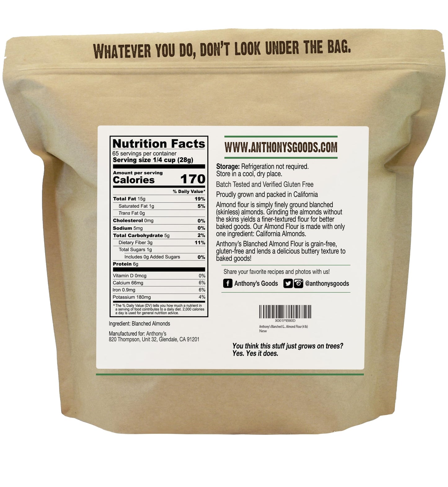 Anthony's Blanched Almond Flour, 4 lb, Finely Ground, Gluten Free, Non GMO, Keto Friendly
