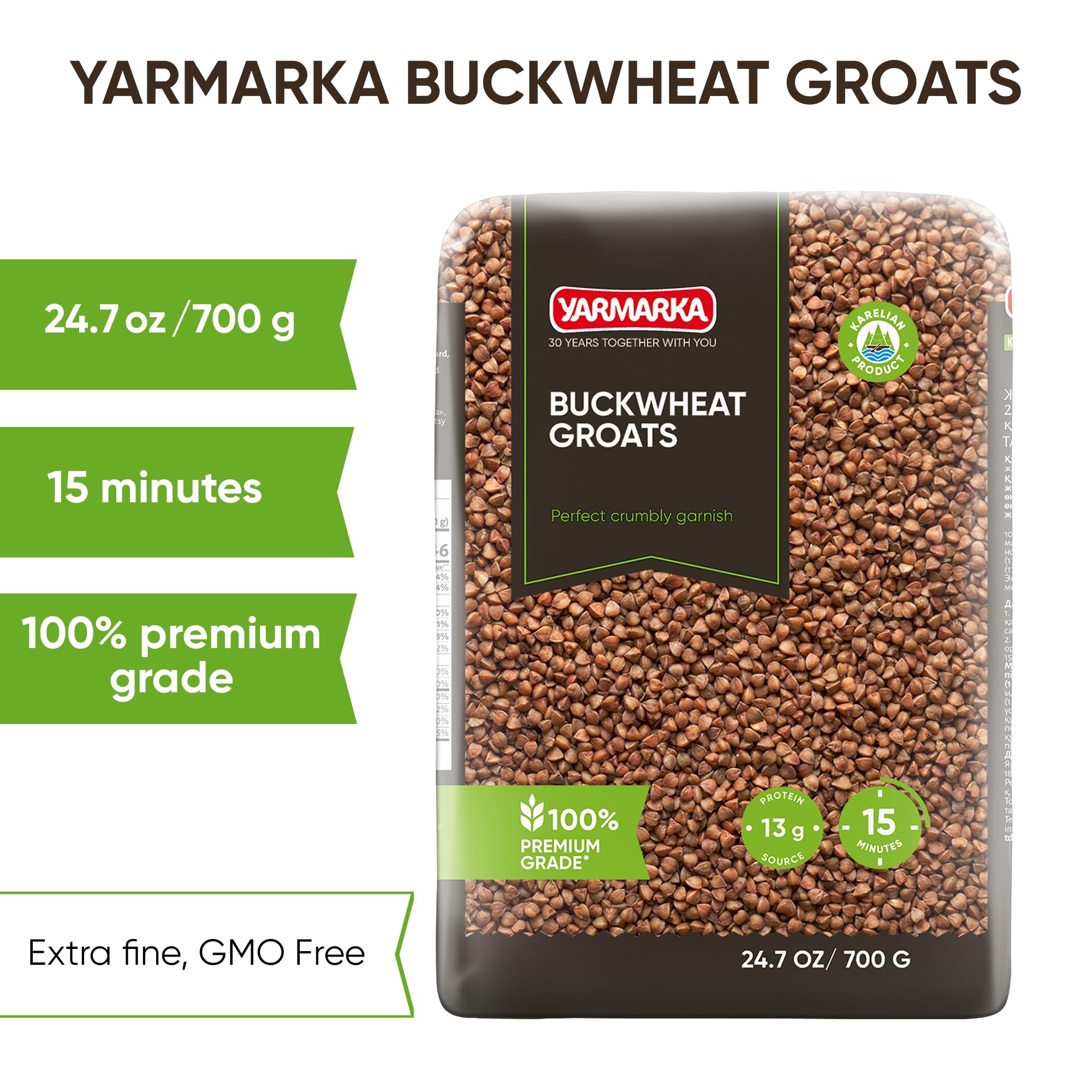 Yarmarka Toasted Buckwheat Groats (Kasha) 24.7 oz (700 g) Roasted Whole Grain, Traditional Eastern European Style, Plant Based Diet Friendly
