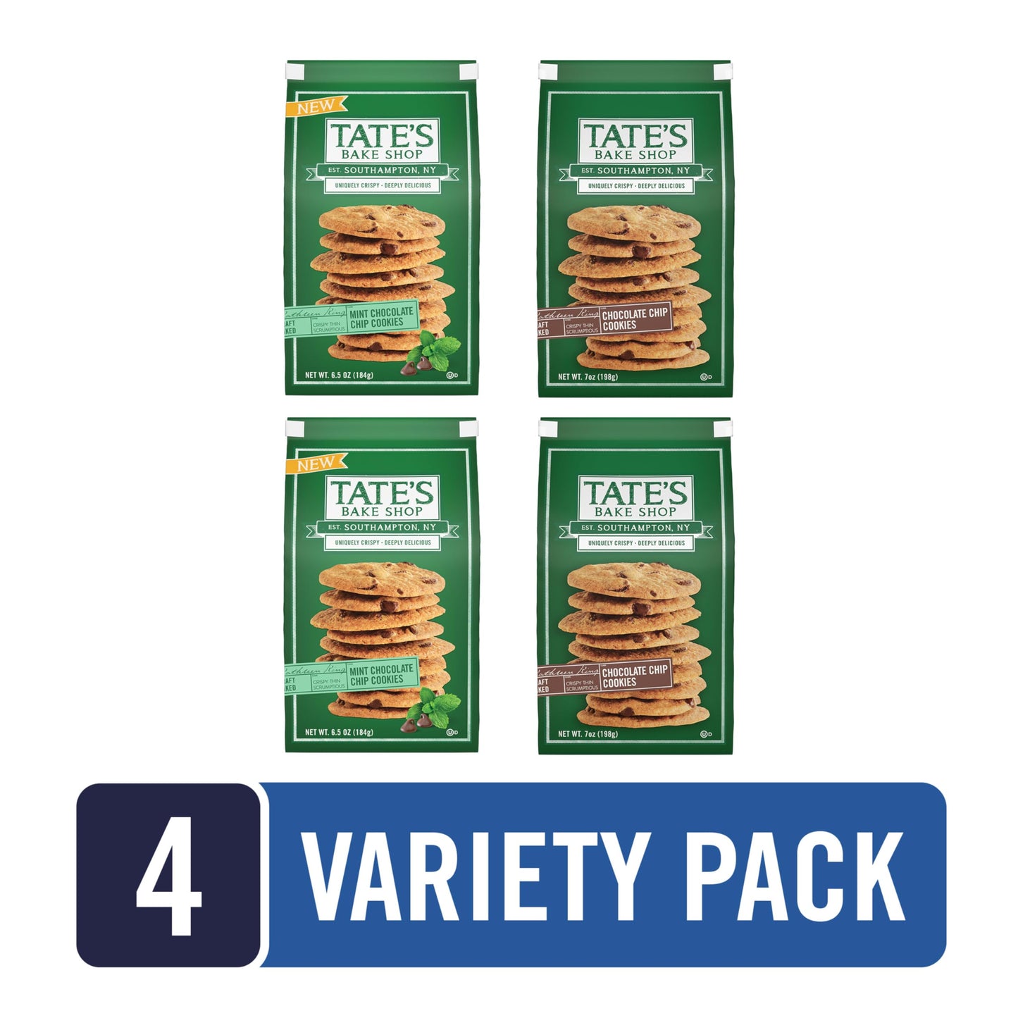 Tate's Bake Shop Mint Chocolate Chip and Chocolate Chip Cookies Variety Pack, 4 Bags